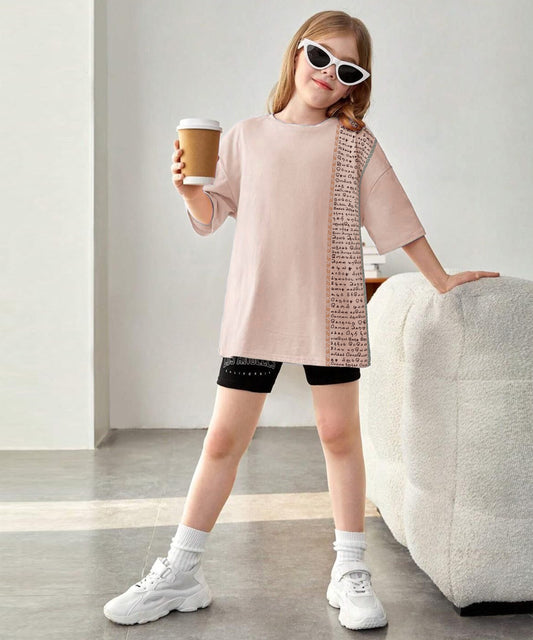 Aathichudi Tamil T-Shirt forGirls Oversized- Beige
