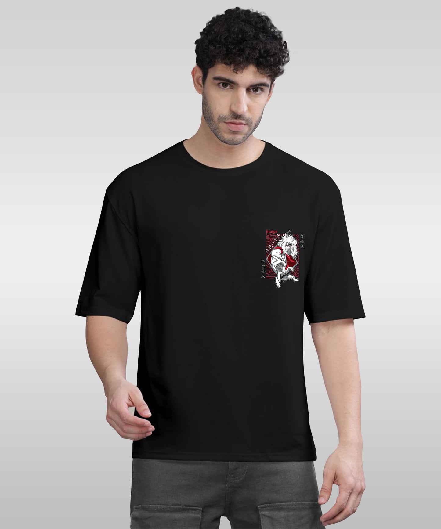 J&JP Men Oversized Back Printed T-Shirt-Black