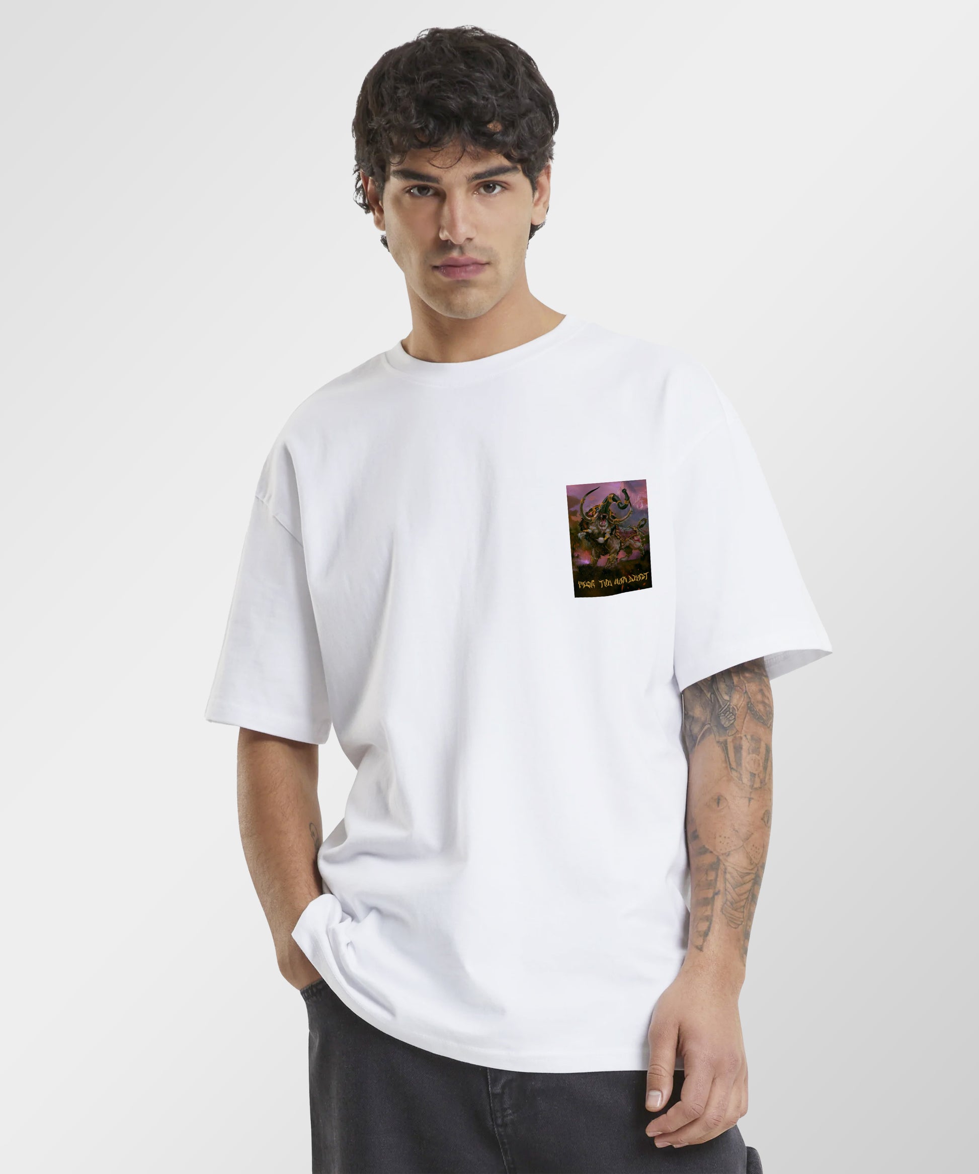 J&JP Men Yazhi Tamil Tshirt Oversized -White