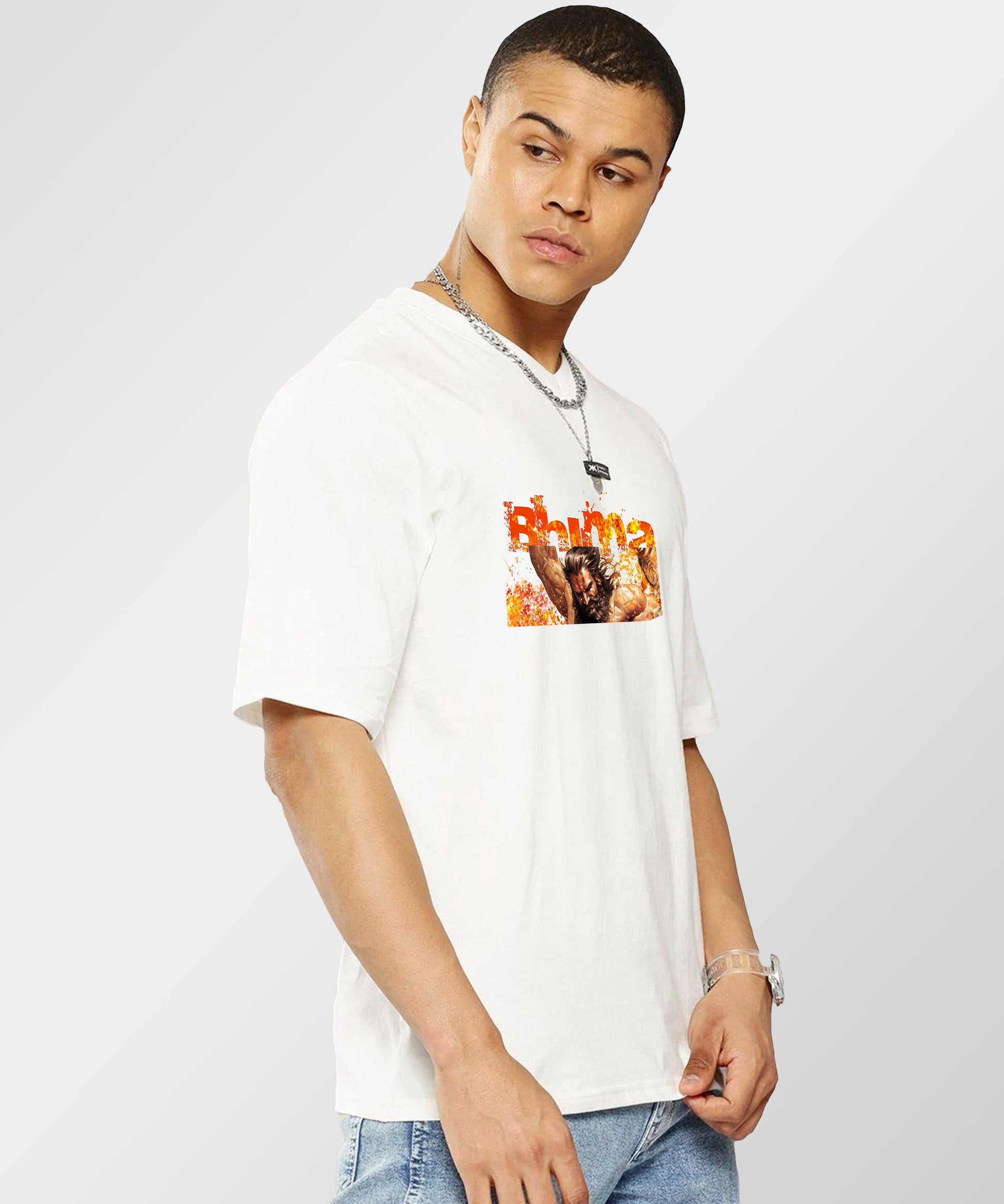 J&JP Men Oversized T-Shirt Bhima Printed- White