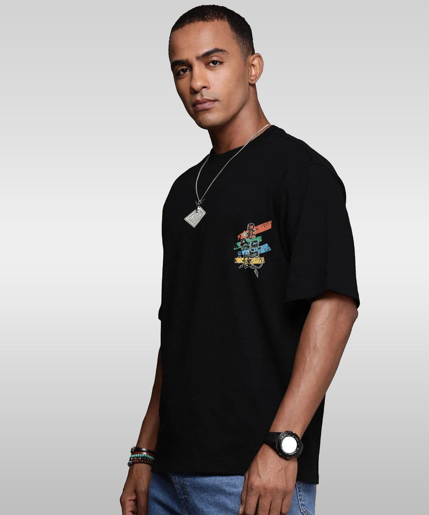 J&JP Men Oversized Back Printed T-Shirt-Black