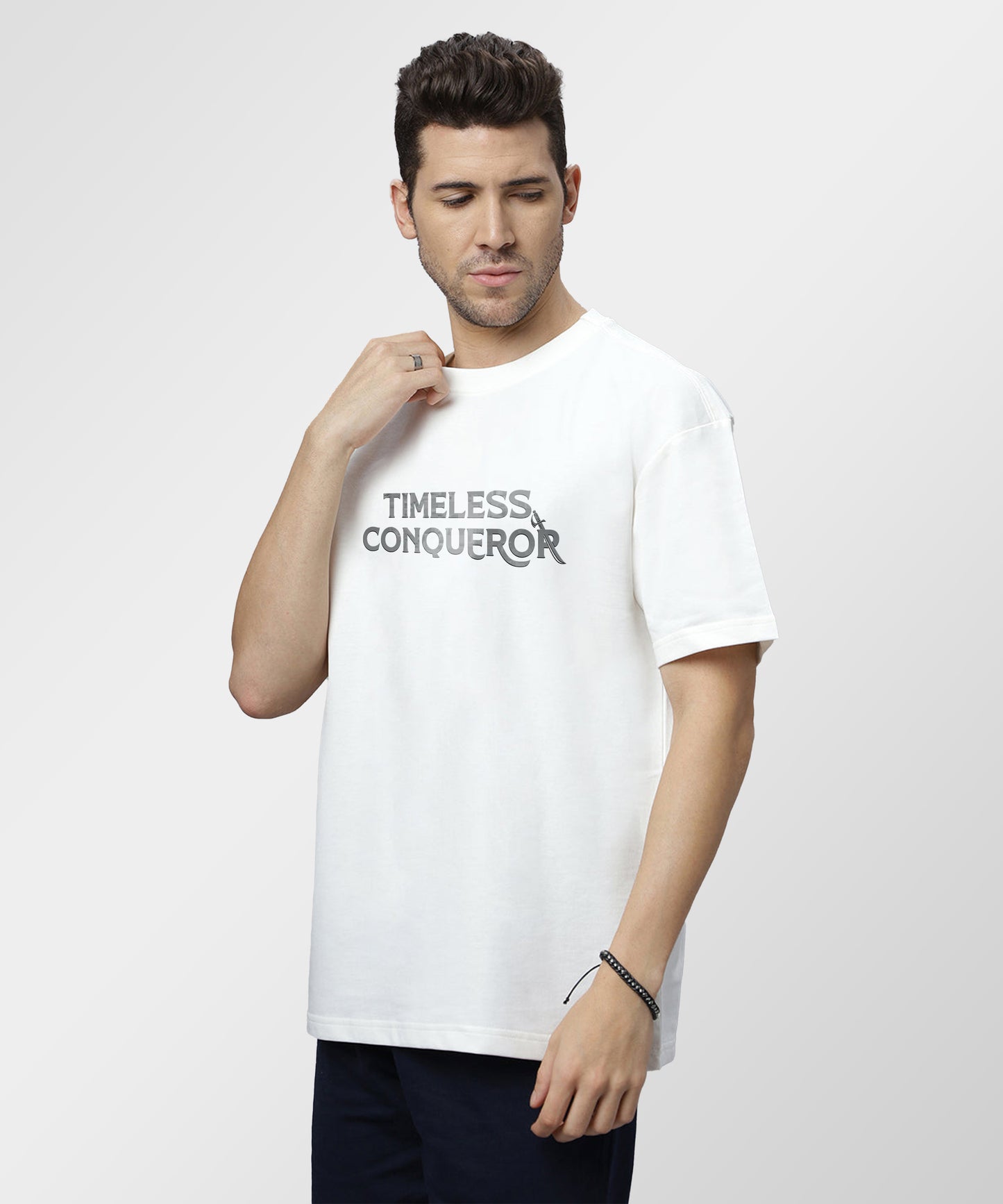 J&JP Men Oversized T-Shirt Krishna Printed- White