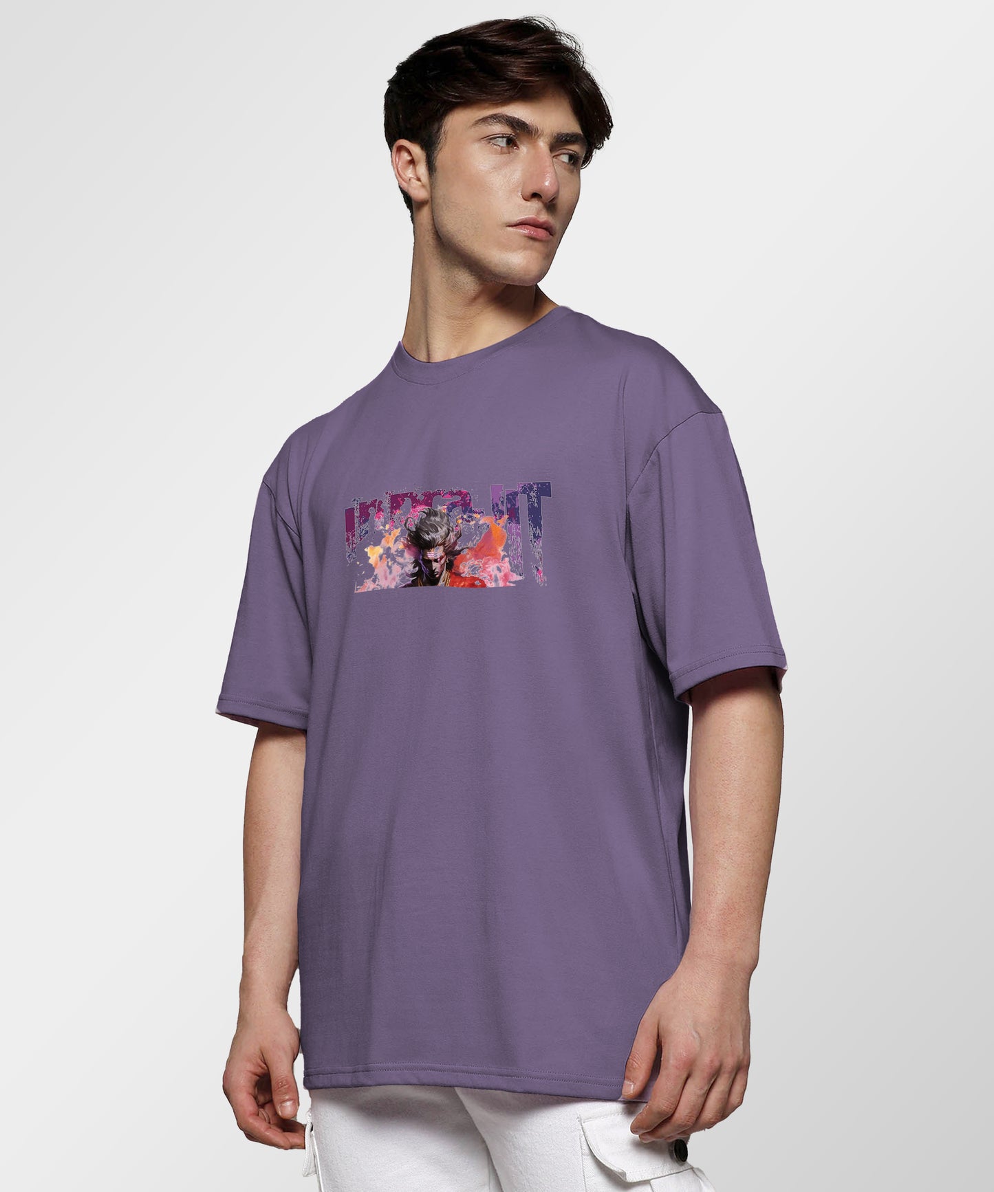 J&JP Men Oversized T-Shirt Indrajit Printed- Purple