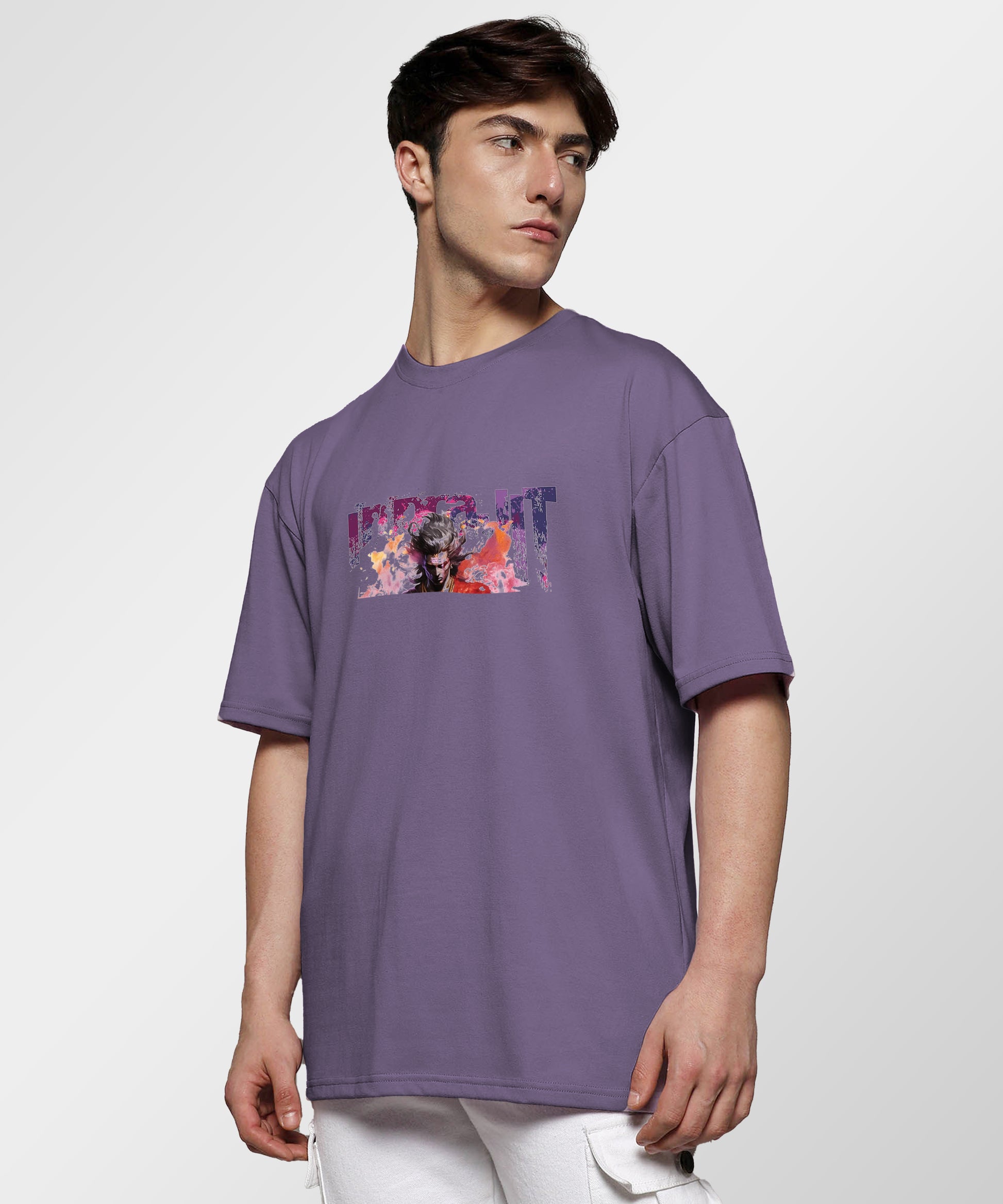 J&JP Men Oversized T-Shirt Indrajit Printed- Purple