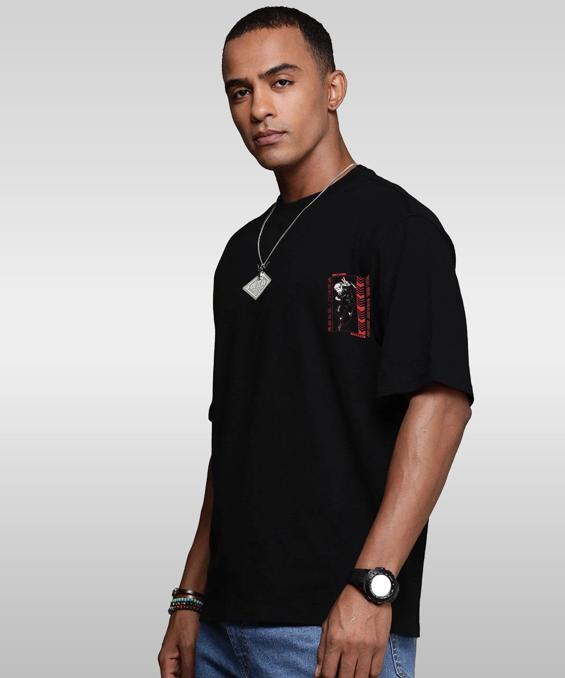 J&JP Men Oversized Back Printed T-Shirt-Black