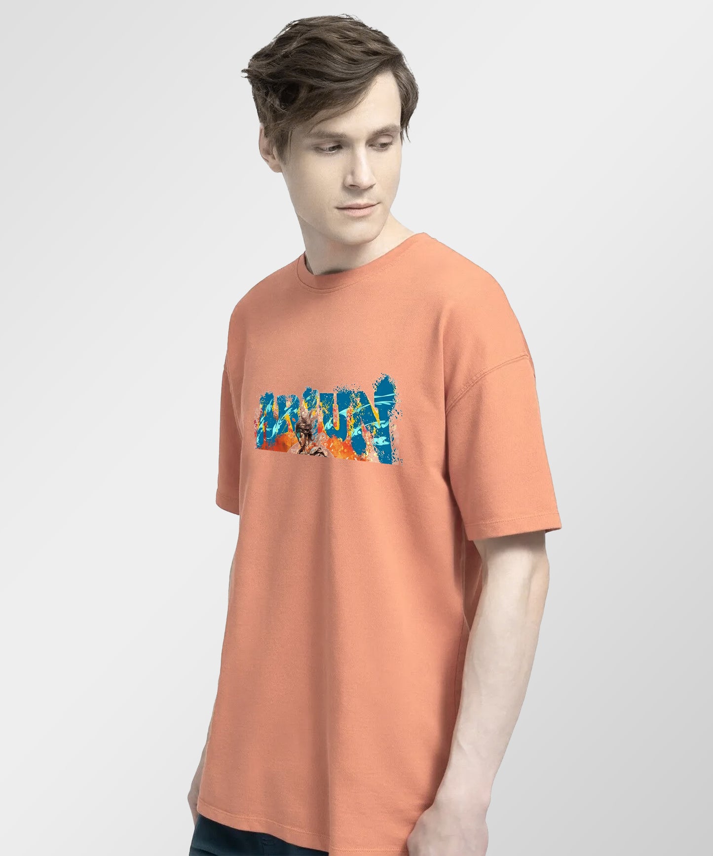 J&JP Men Oversized T-Shirt Arjun Printed- Peach