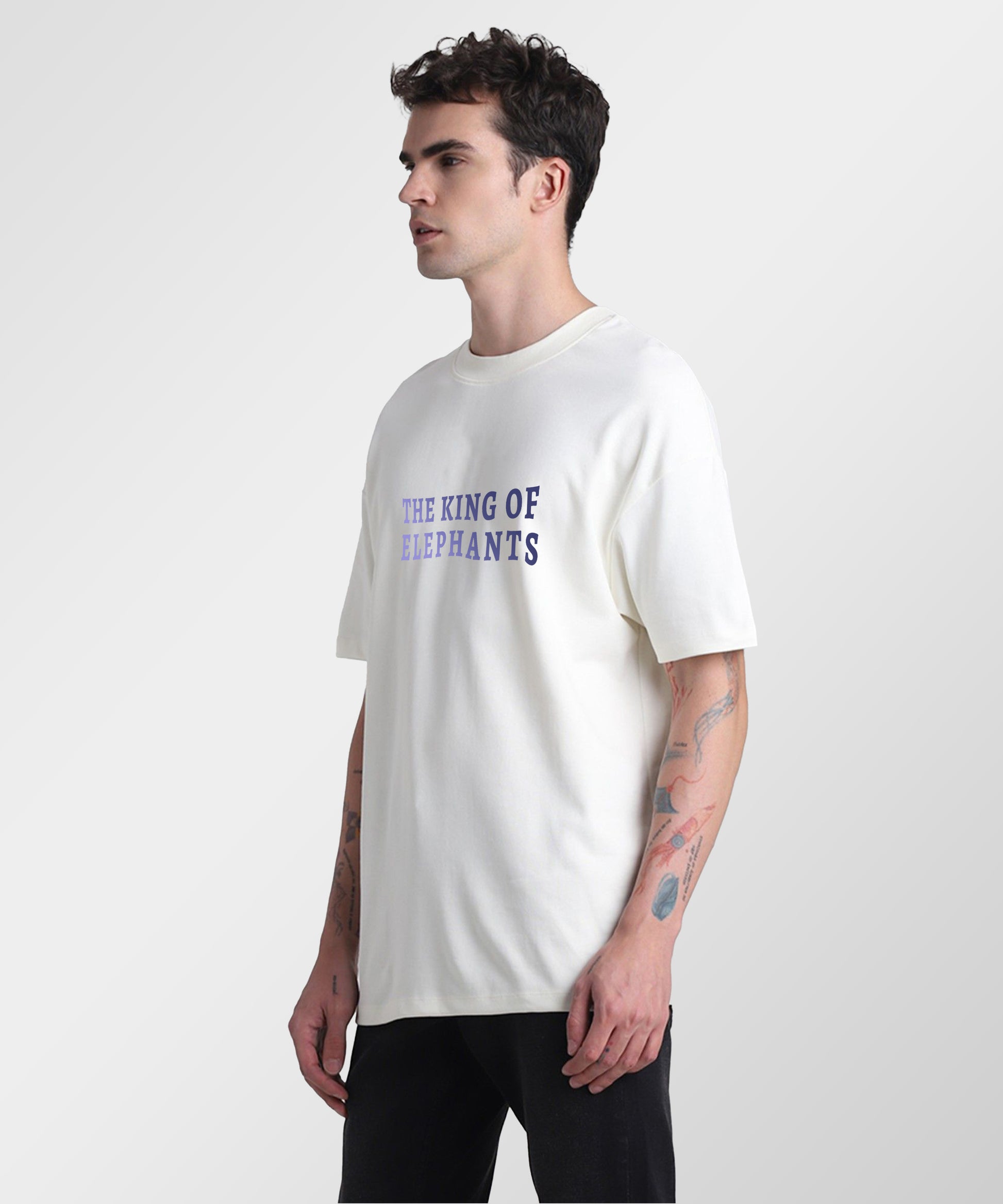 J&JP Men Airavath The King of elephants Tamil Tshirt Oversized - White