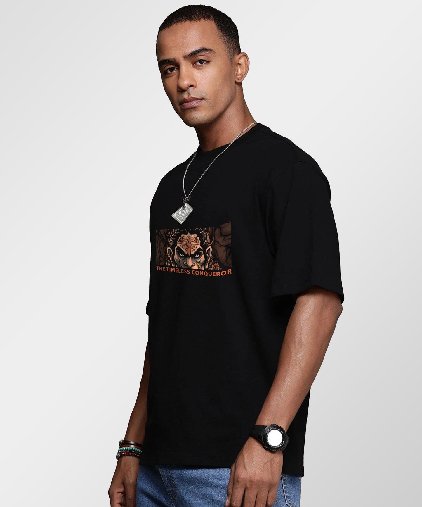 J&JP Men Oversized T-Shirt Hanuman Printed- Black