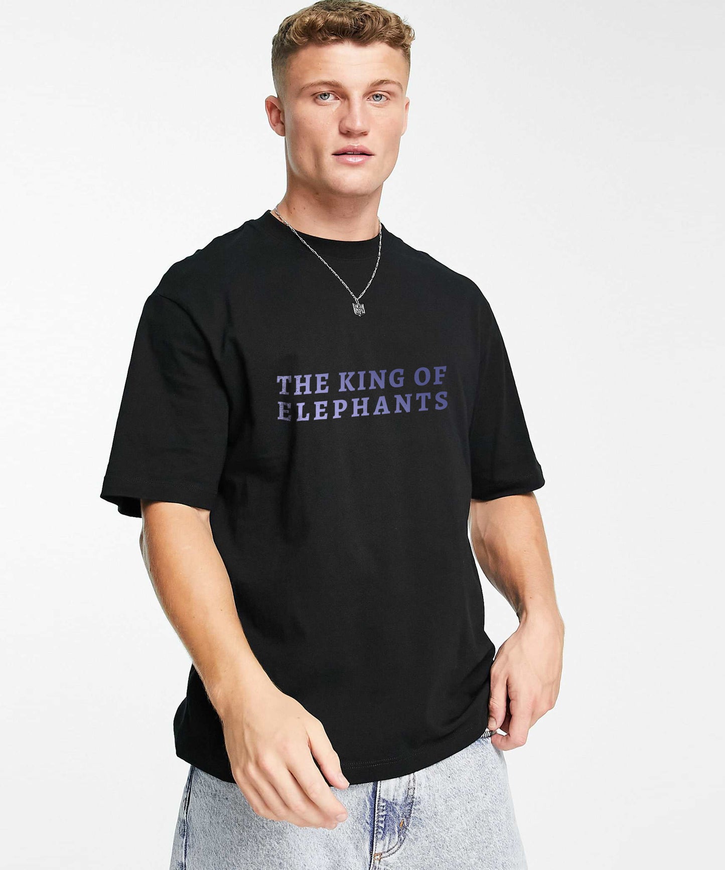 J&JP Men Airavath The King of elephants Tamil Tshirt Oversized - Black