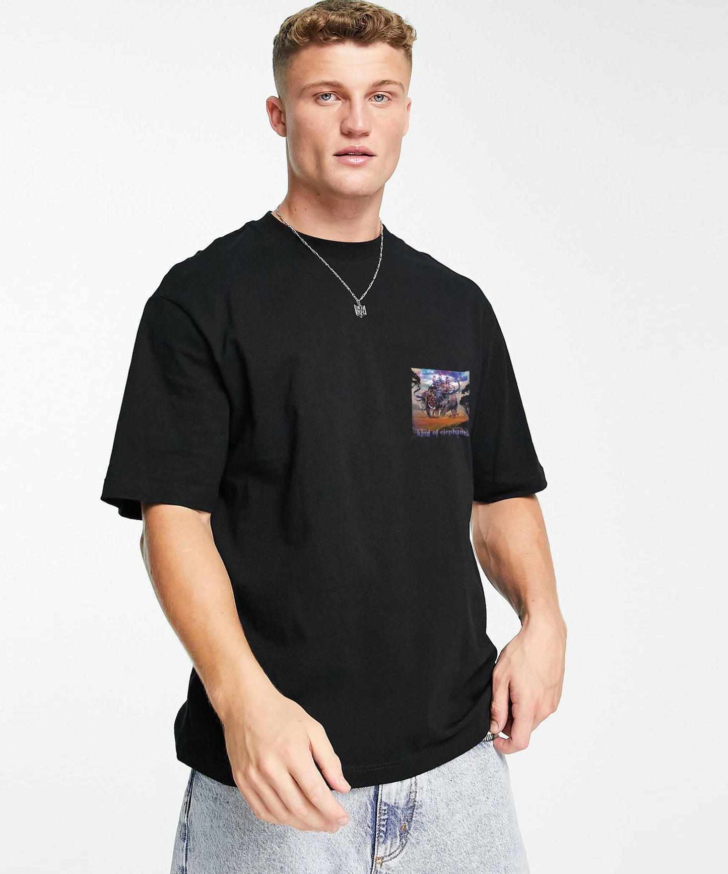 J&JP Men Airavath Tamil Tshirt Oversized - Black