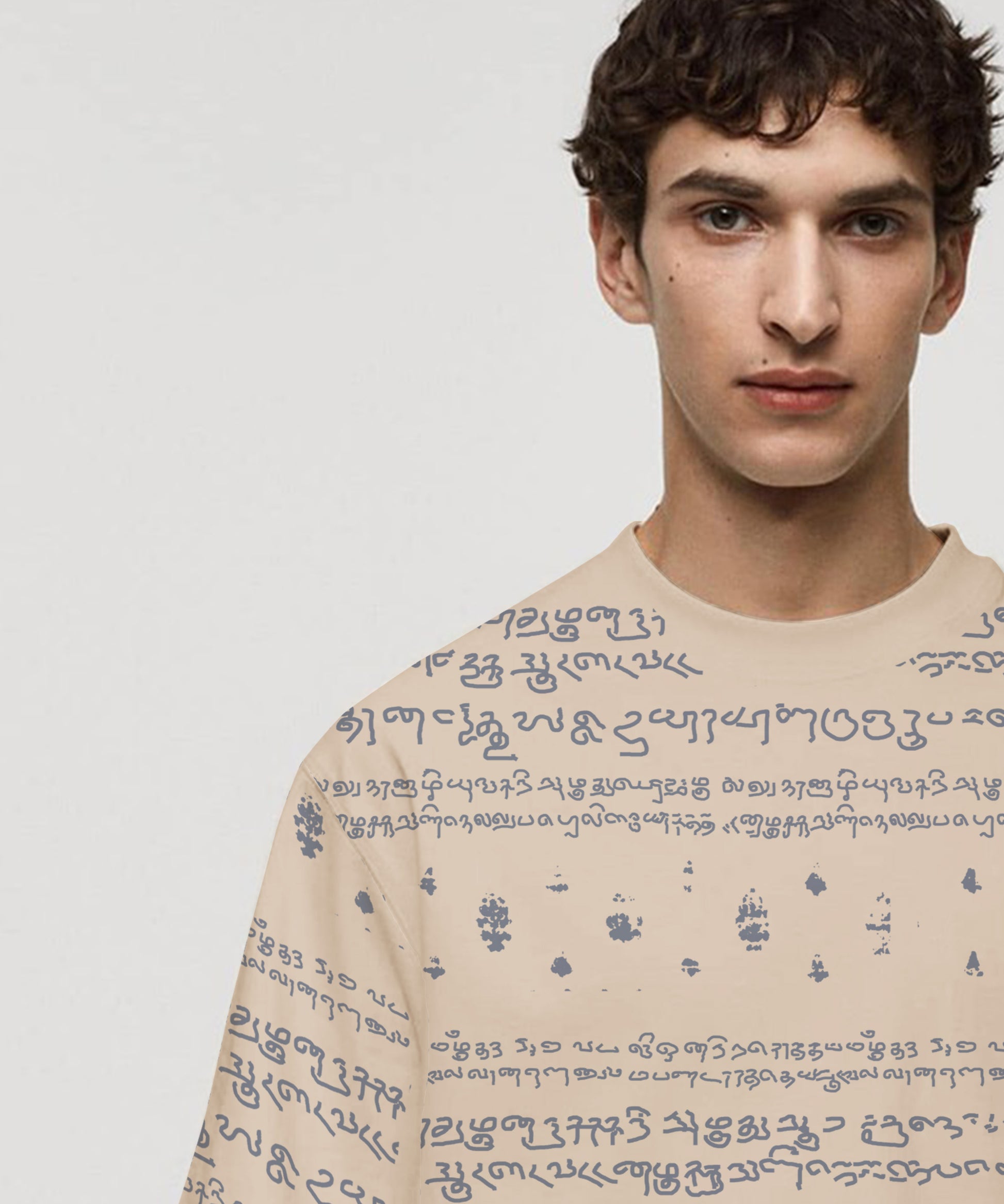 Kalvettu Tamil T-Shirt Oversized -Beige Blue