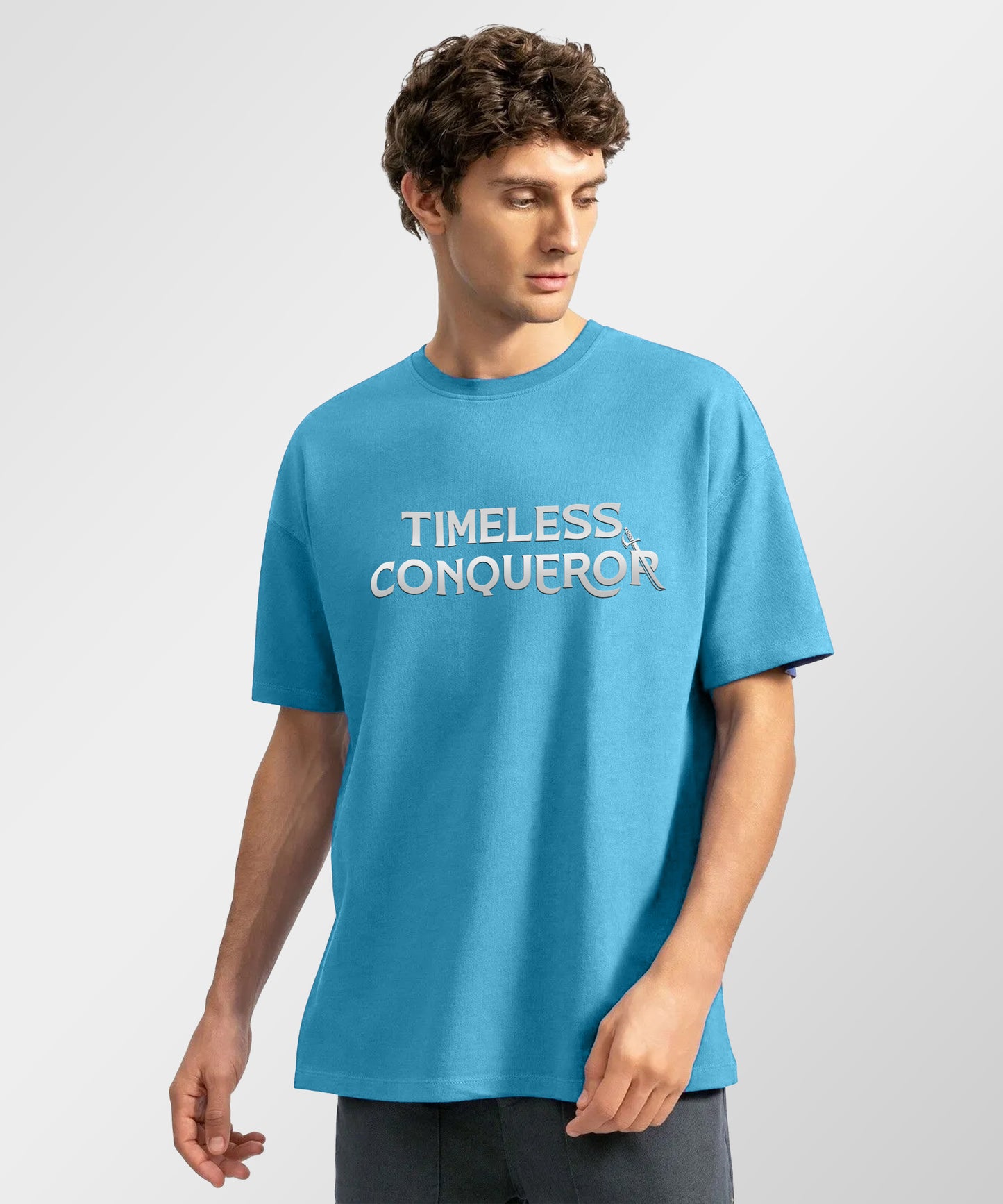 J&JP Men Oversized T-Shirt Krishna Printed- Blue