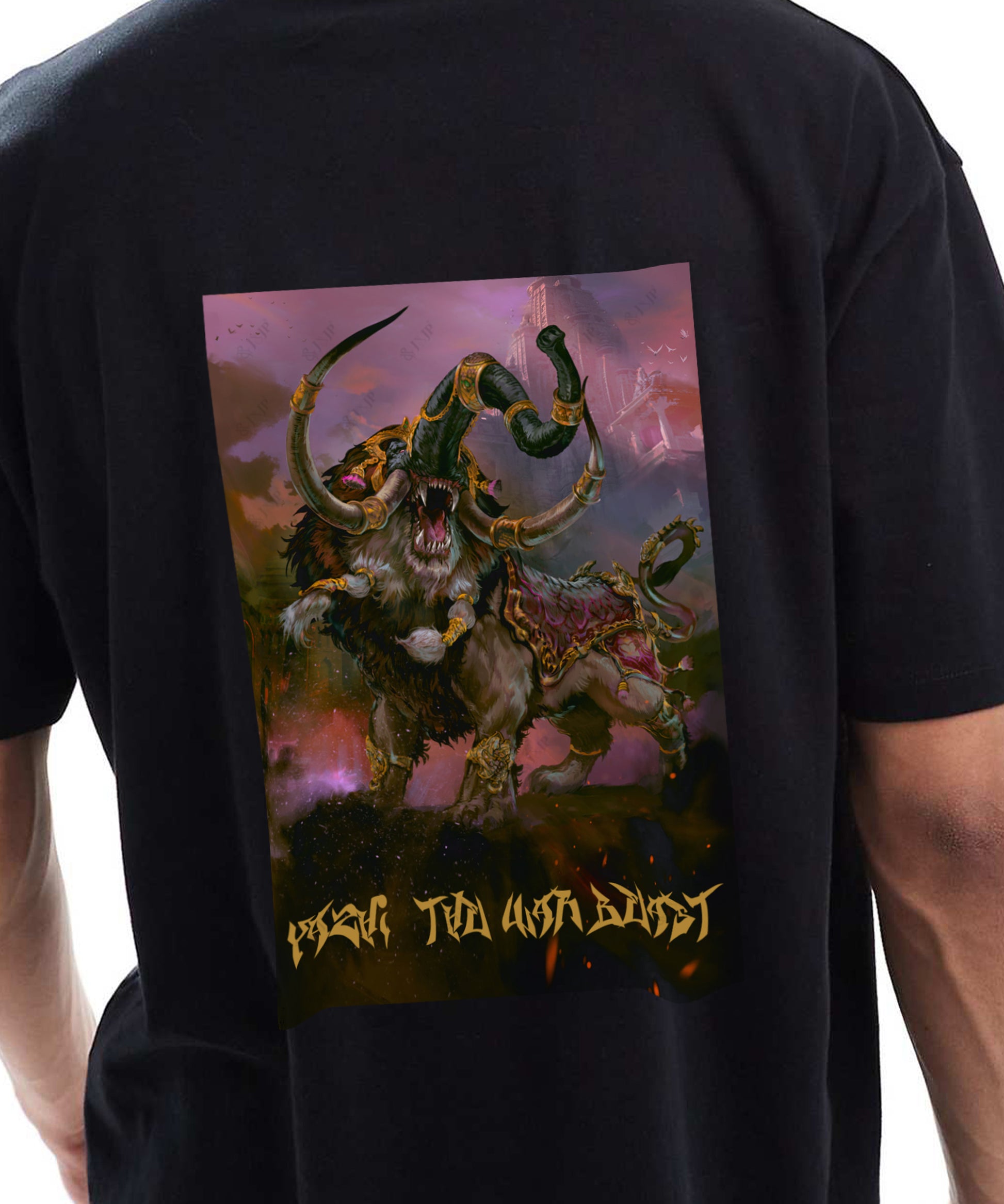 J&JP Men Yazhi Tamil Tshirt Oversized - Black