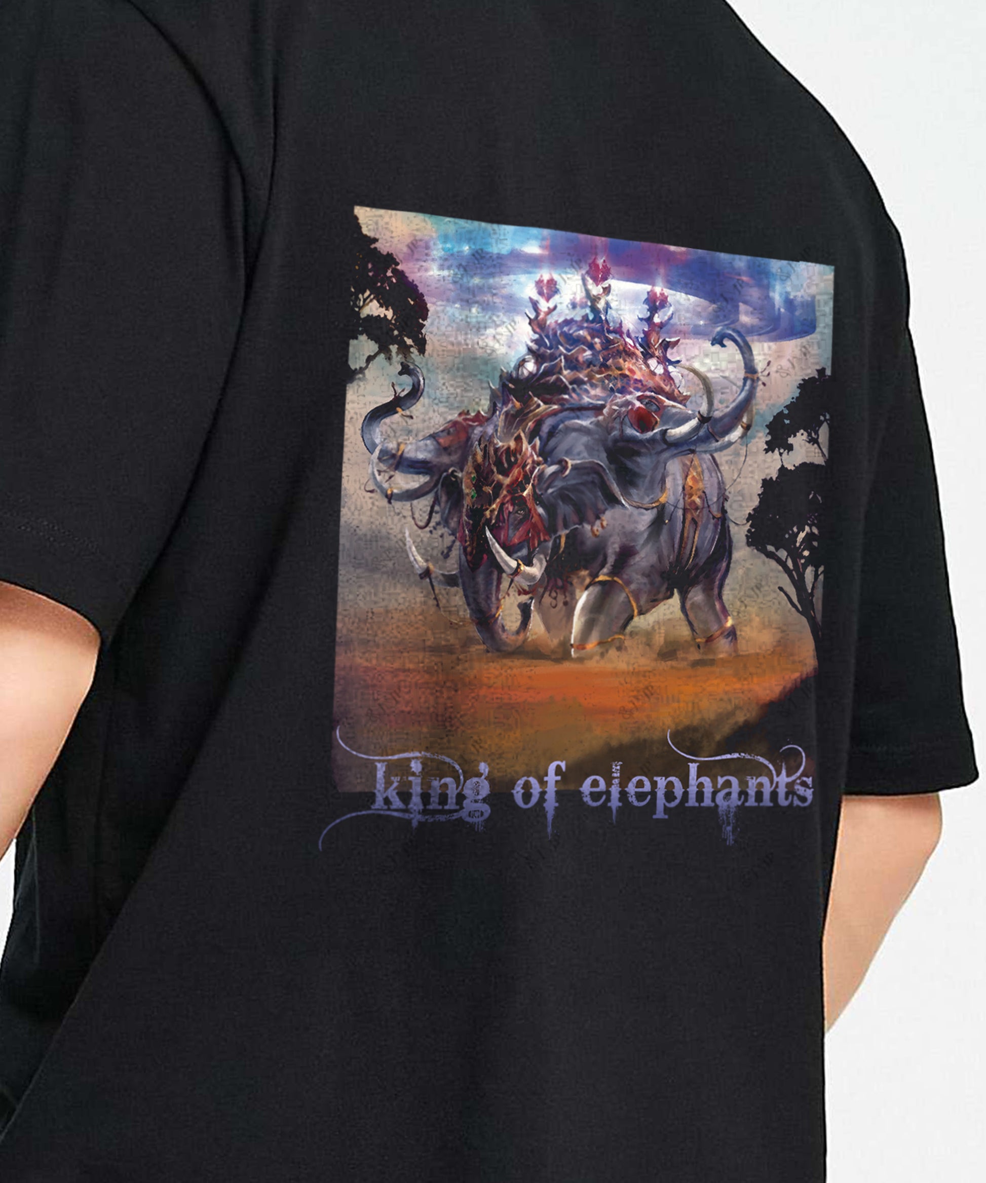 J&JP Men Airavath The King of elephants Tamil Tshirt Oversized - Black