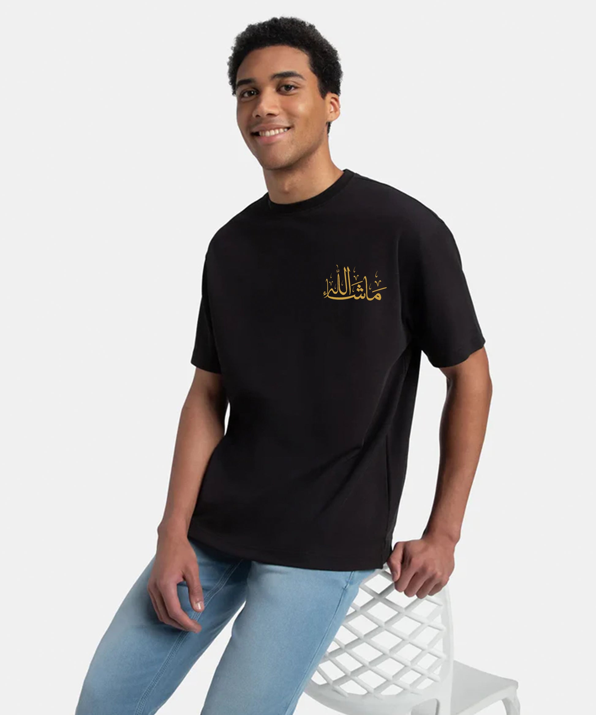 Men Ramzan Over Sized T-Shirt- Black
