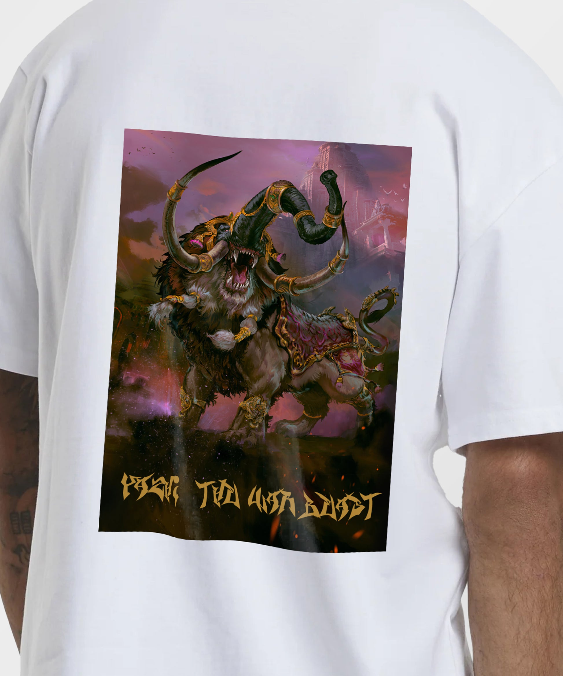 J&JP Men Yazhi The war beastTamil Tshirt Oversized - White