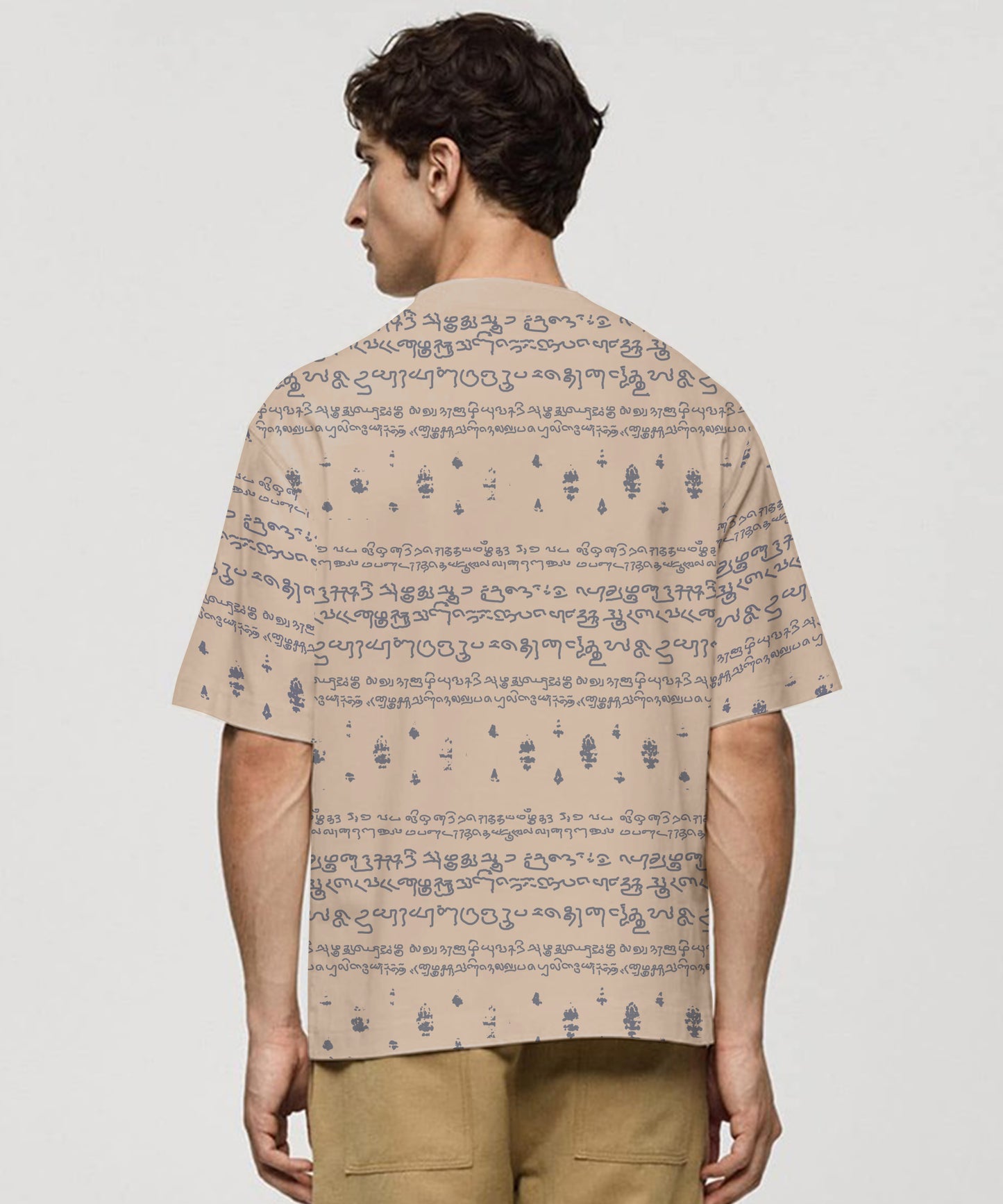 Kalvettu Tamil T-Shirt Oversized -Beige Blue
