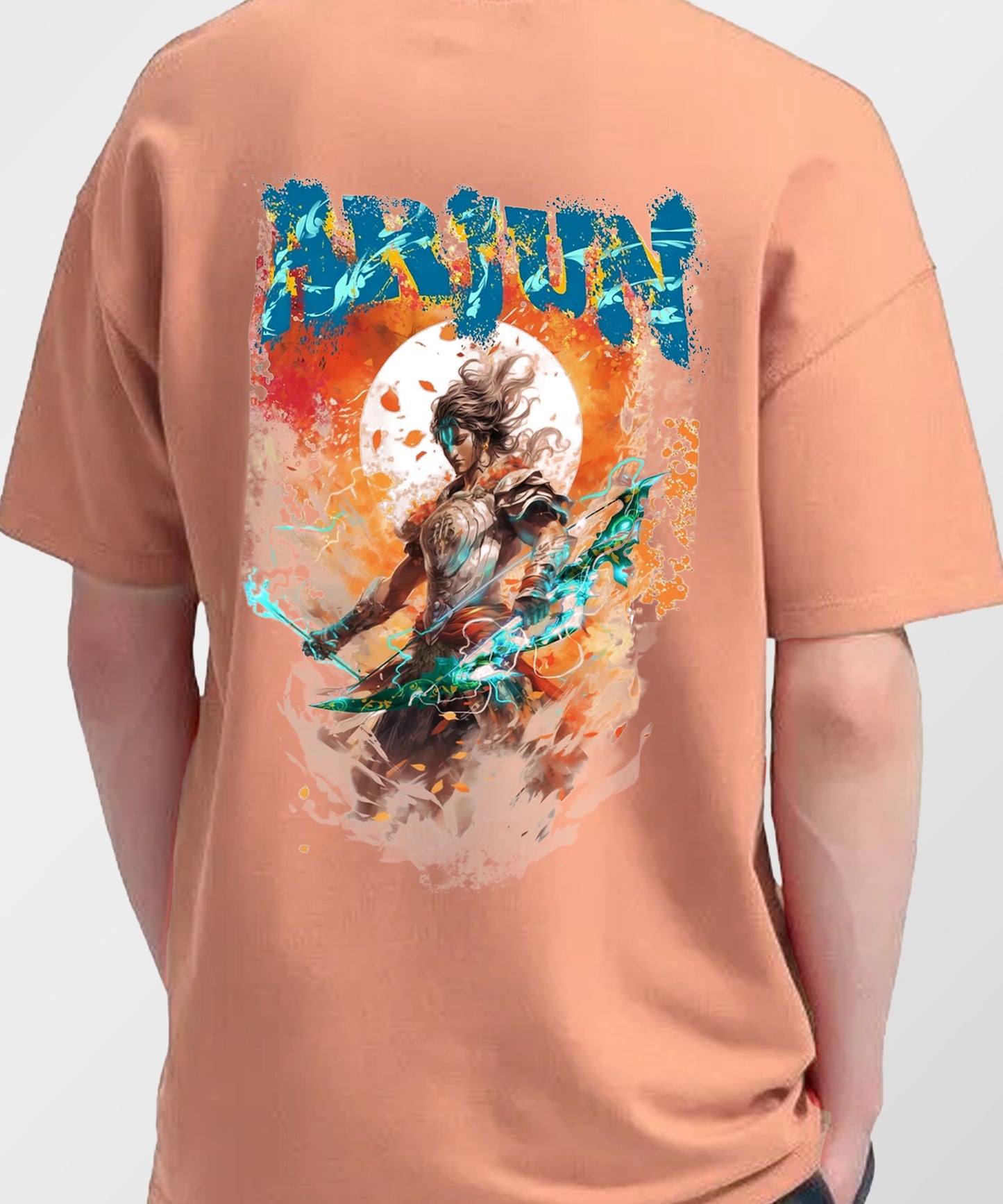 J&JP Men Oversized T-Shirt Arjun Printed- Peach