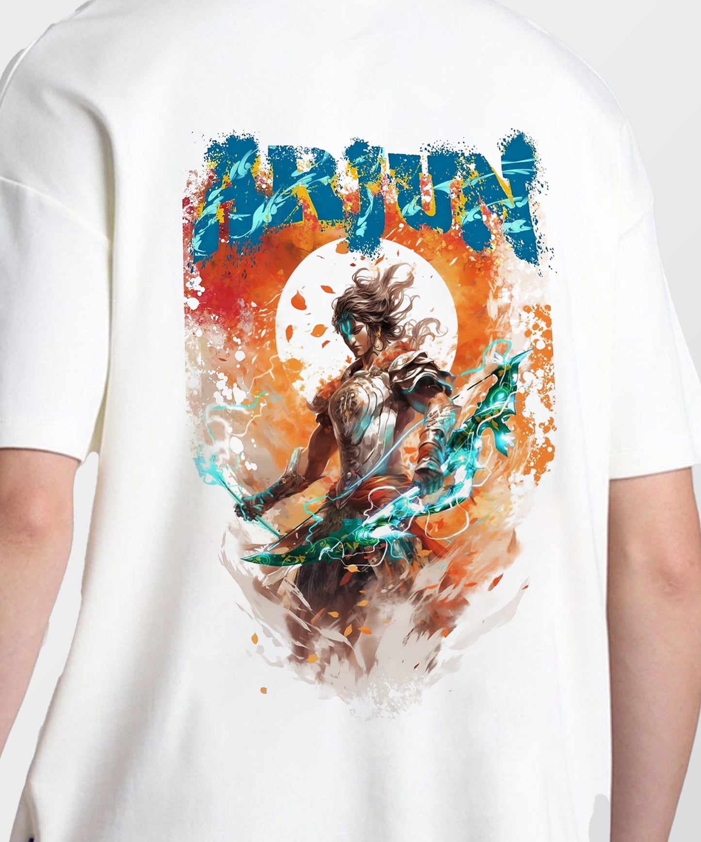 J&JP Men Oversized T-Shirt Arjun Printed- White