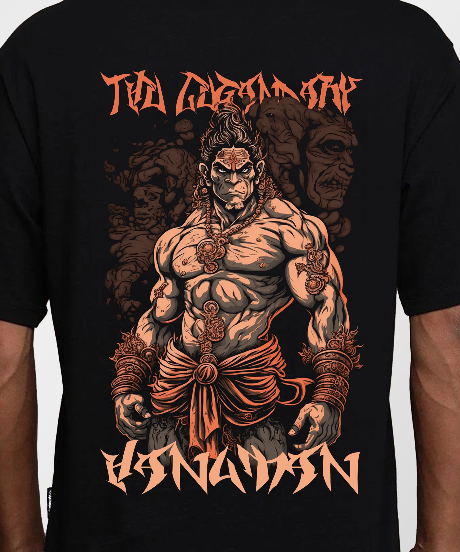 J&JP Men Oversized T-Shirt Hanuman Printed- Black