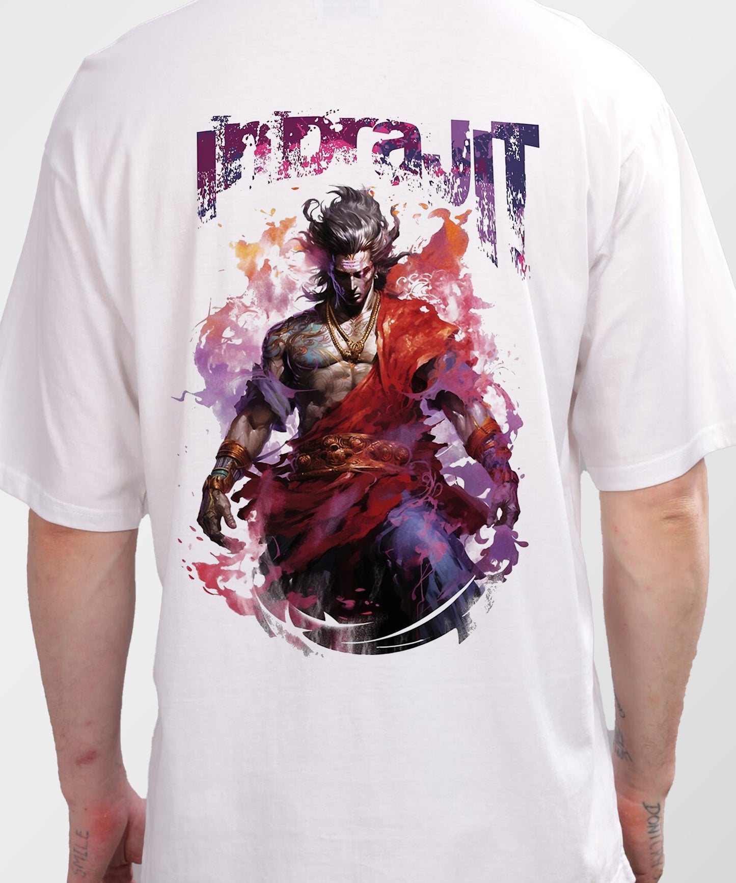 J&JP Men Oversized T-Shirt Indrajit Printed- White
