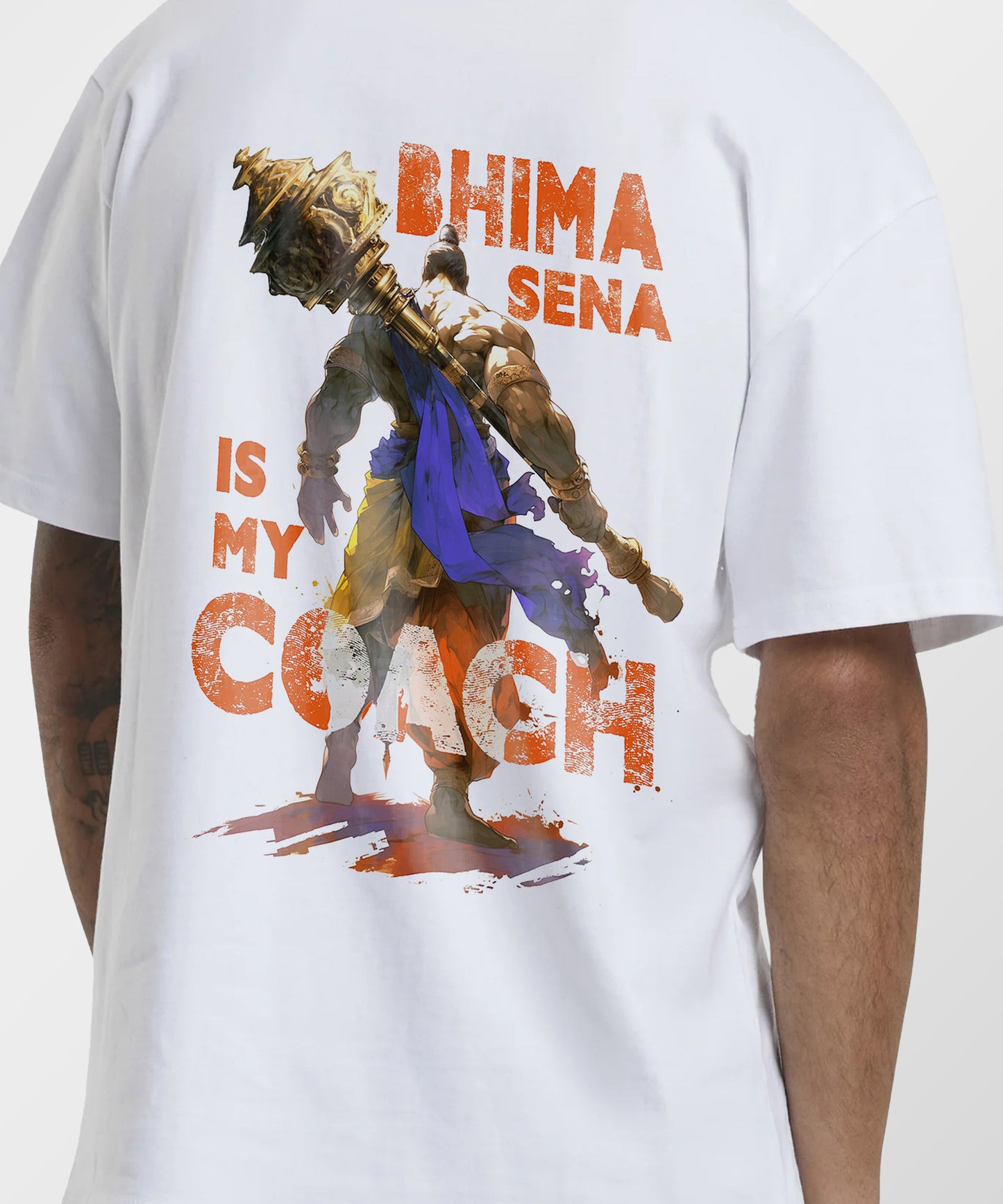 J&JP Men Oversized T-Shirt Bhima Sena Printed- White