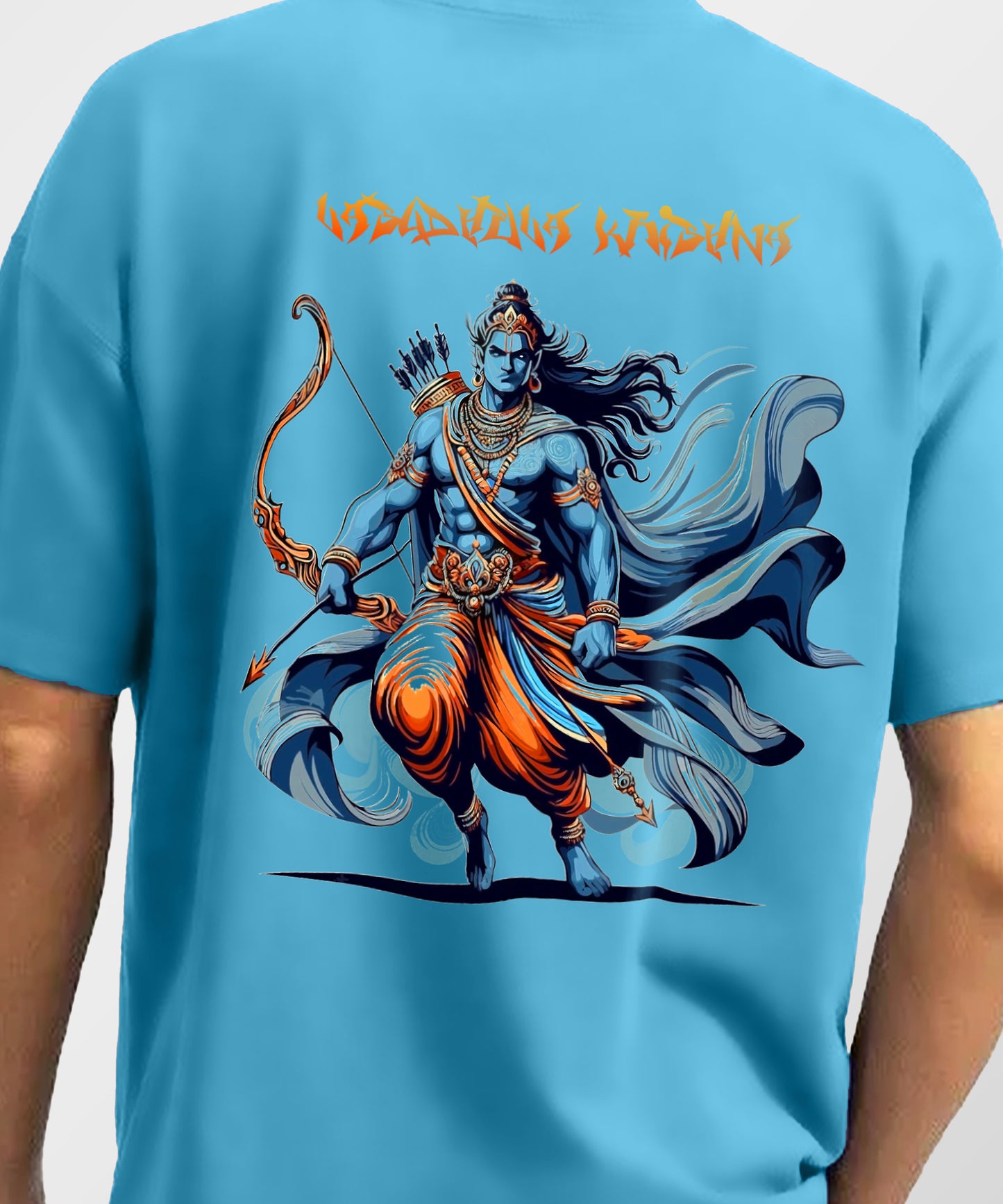 J&JP Men Oversized T-Shirt Krishna Printed- Blue