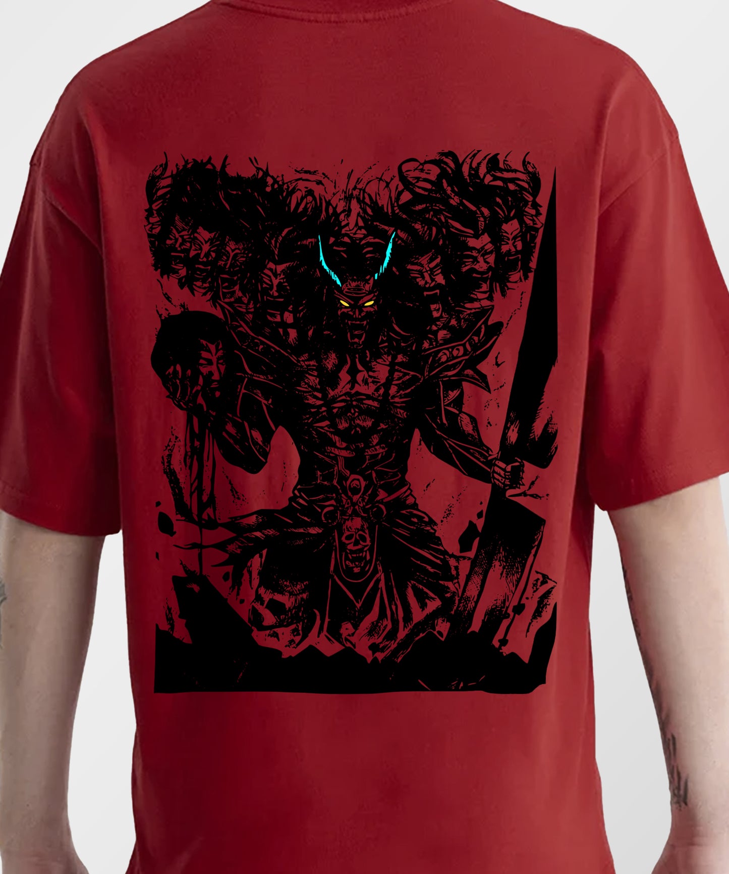 J&JP Men Oversized T-Shirt Raavanan Printed- Red