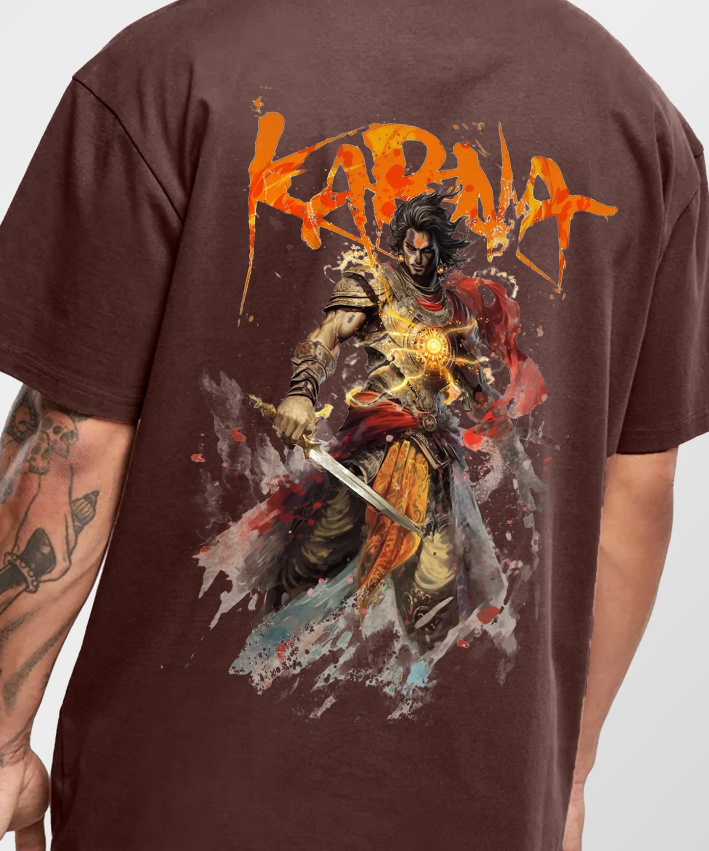 J&JP Men Oversized T-Shirt Karna Printed- Brown
