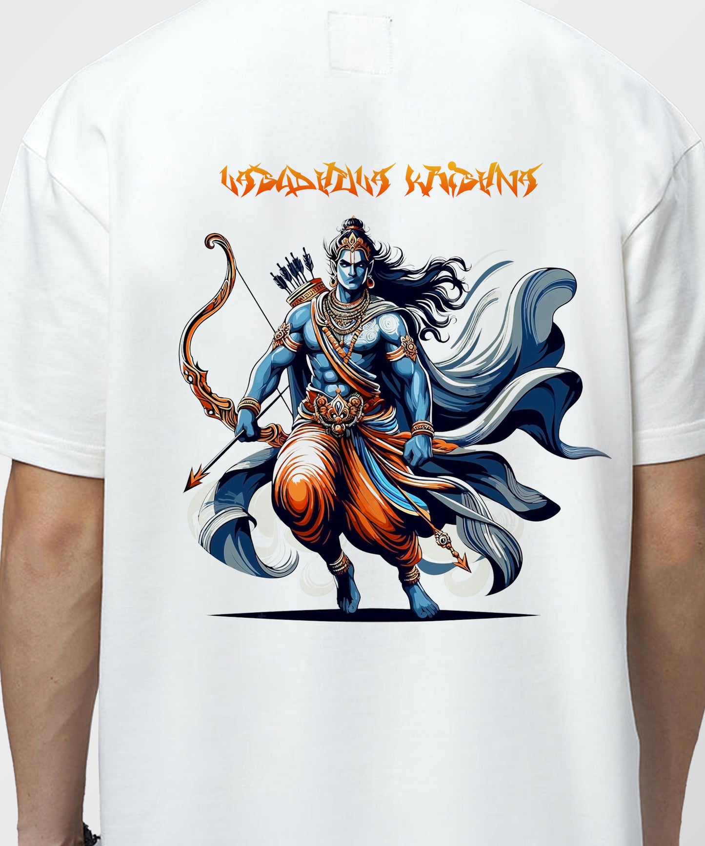 J&JP Men Oversized T-Shirt Krishna Printed- White