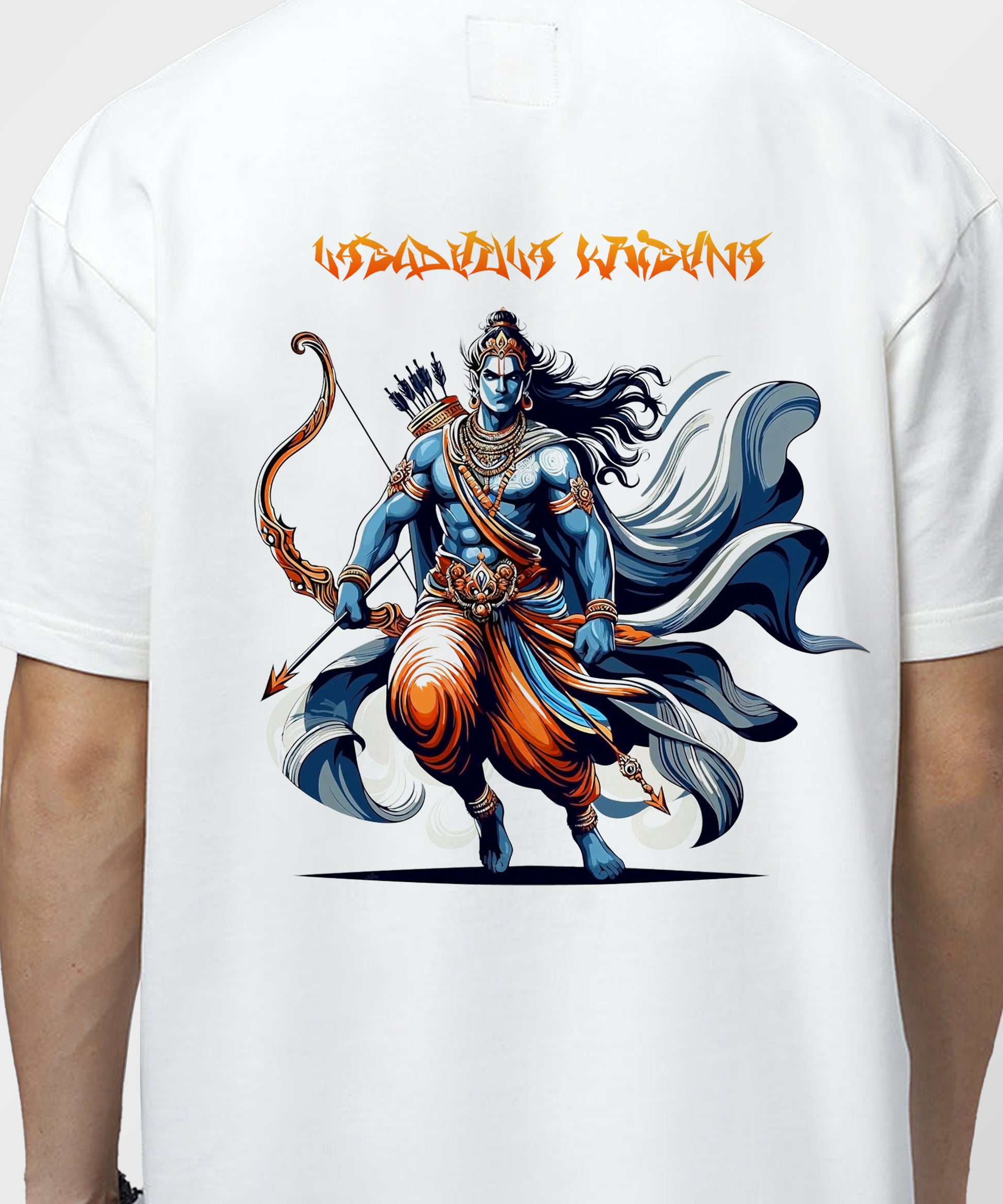 J&JP Men Oversized T-Shirt Krishna Printed- White