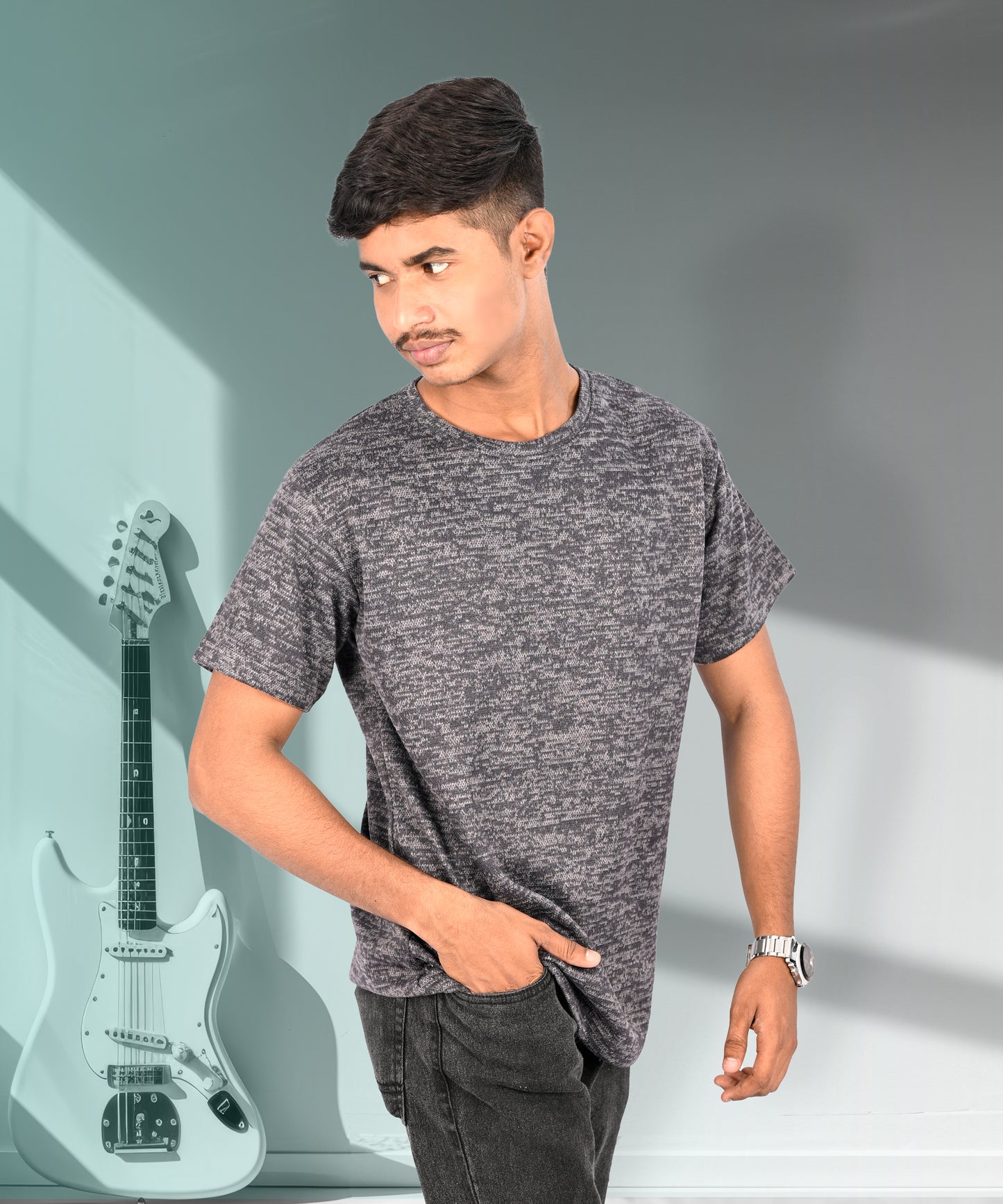 J&JP Texture Printed Dark Grey Tshirt