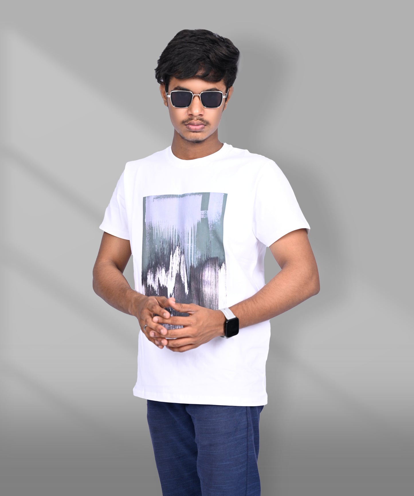 J&JP Men's Graphic Prined Half sleeve Tshirt-White