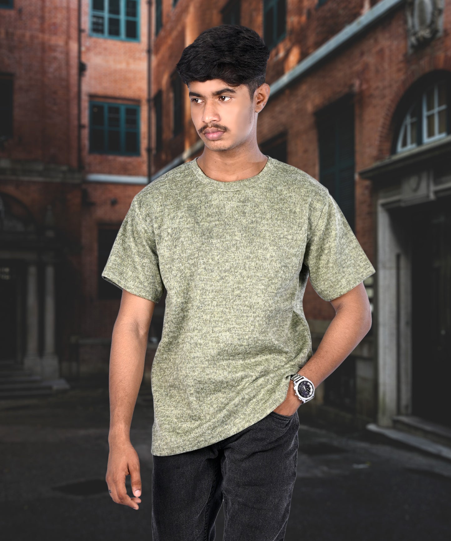J&JP Texture Printed Olive green tshirt