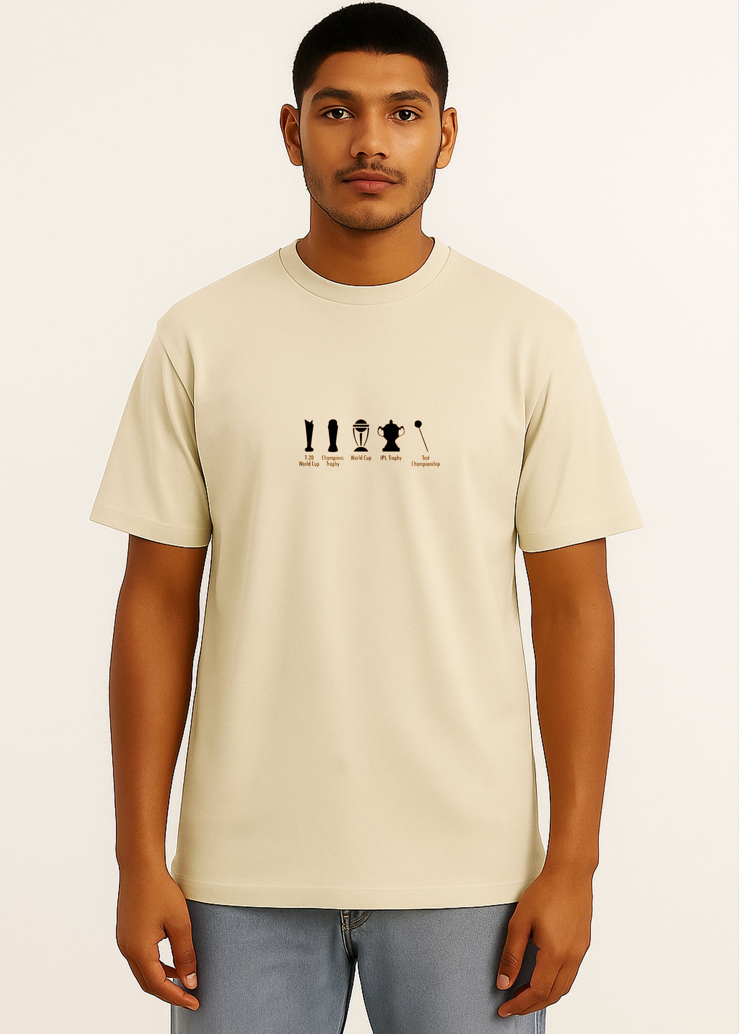 J&JP Men's M.S Dhoni Printed Oversized T-Shirt- Beige