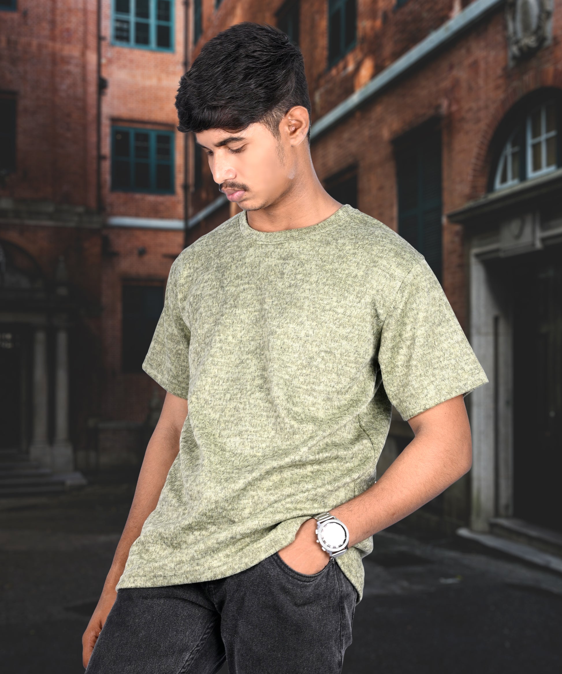J&JP Texture Printed Olive green tshirt