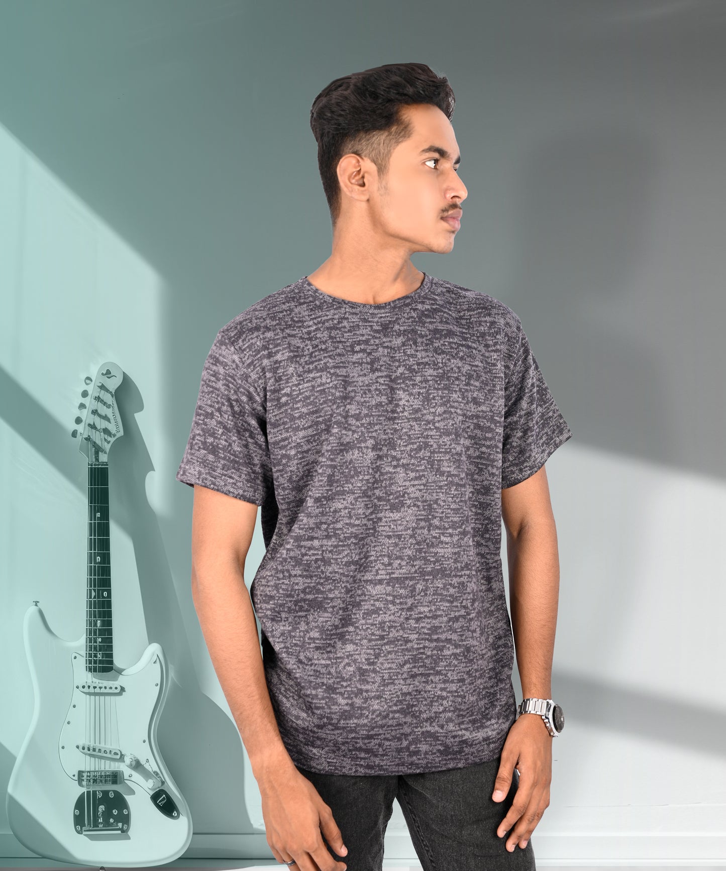 J&JP Texture Printed Dark Grey Tshirt