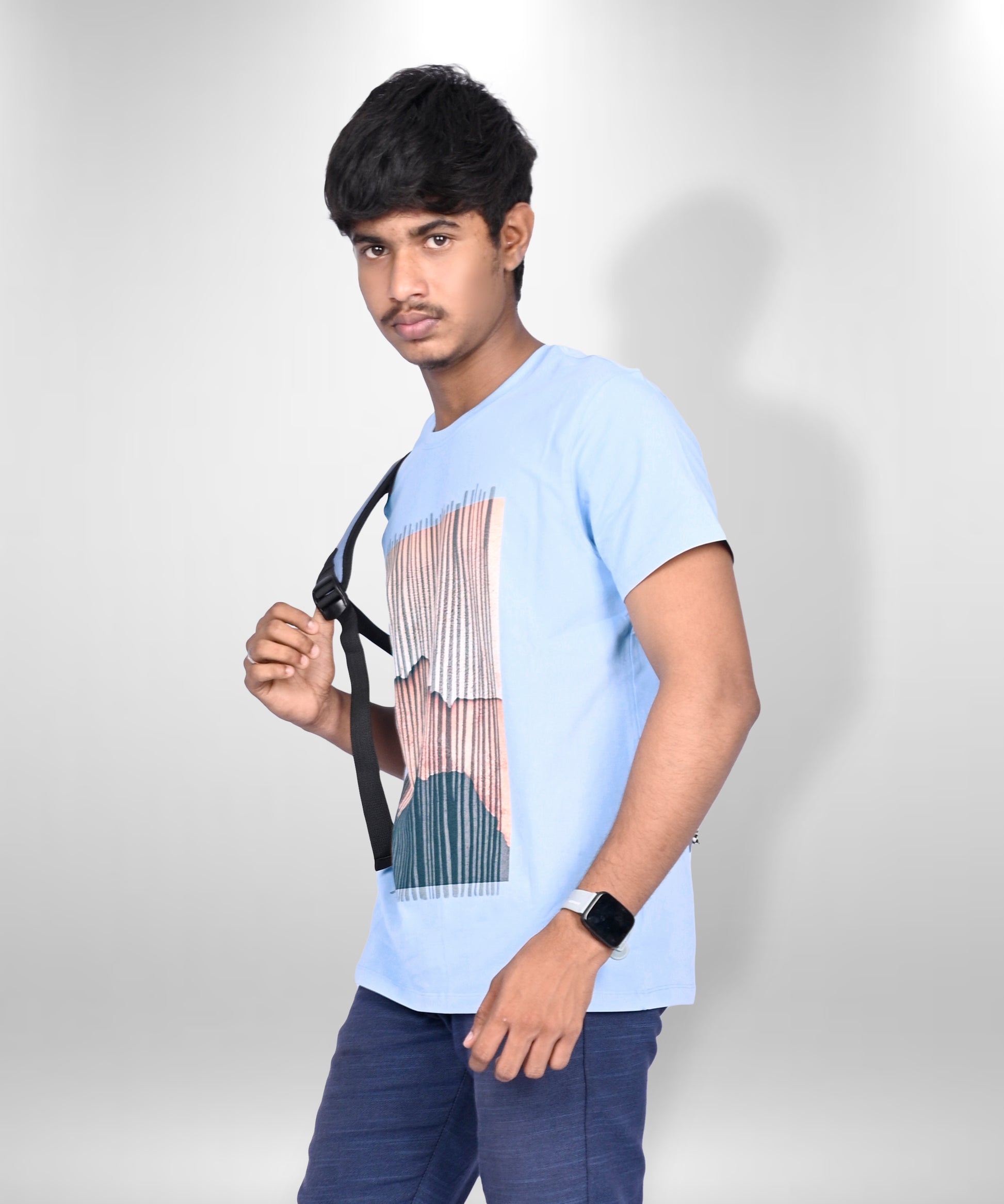 J&JP Men's Graphic Prined Half sleeve Tshirt-Blue