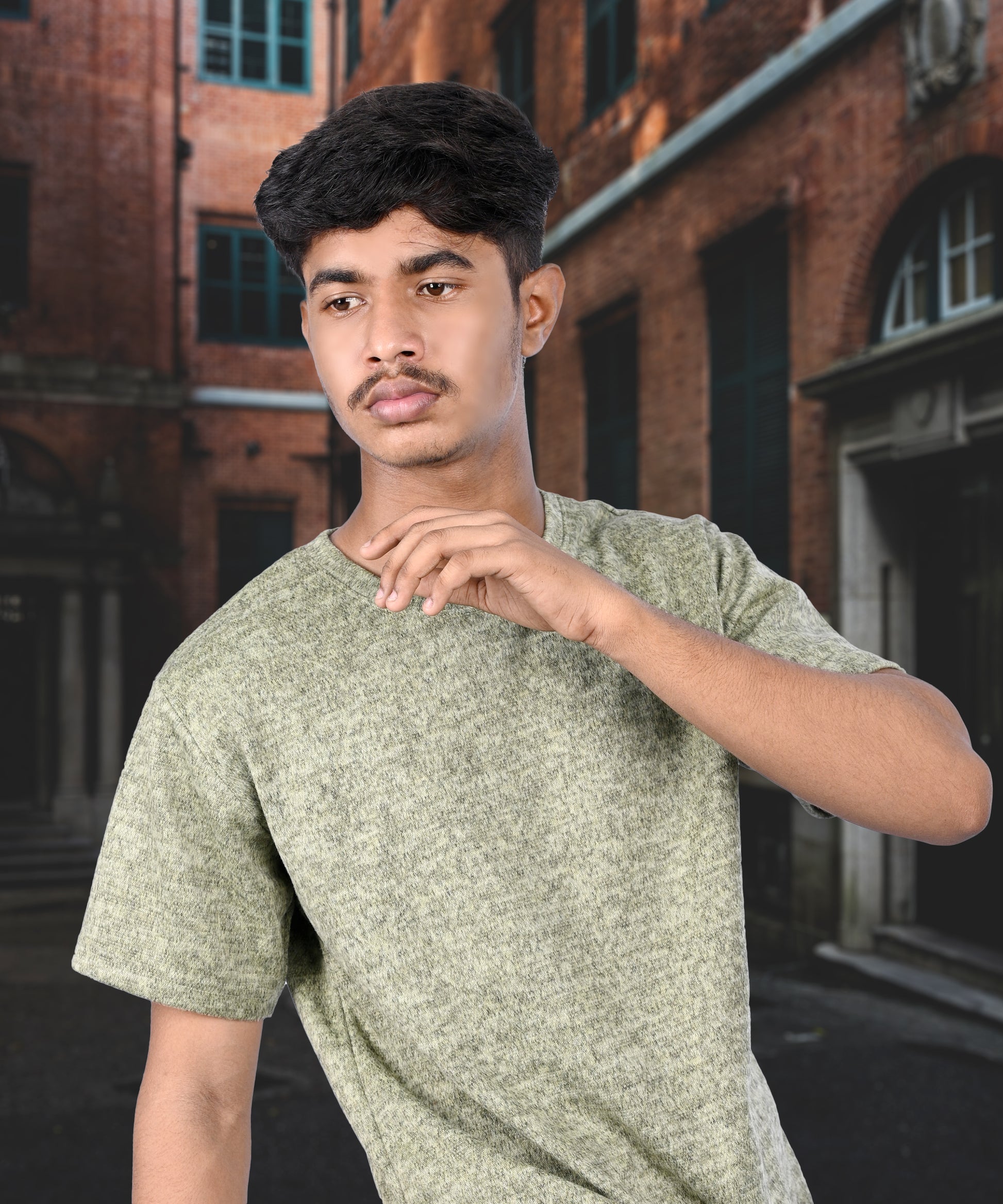 J&JP Texture Printed Olive green tshirt