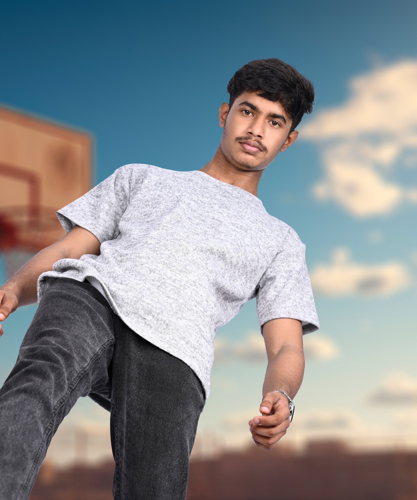 J&JP Texture Printed grey tshirt