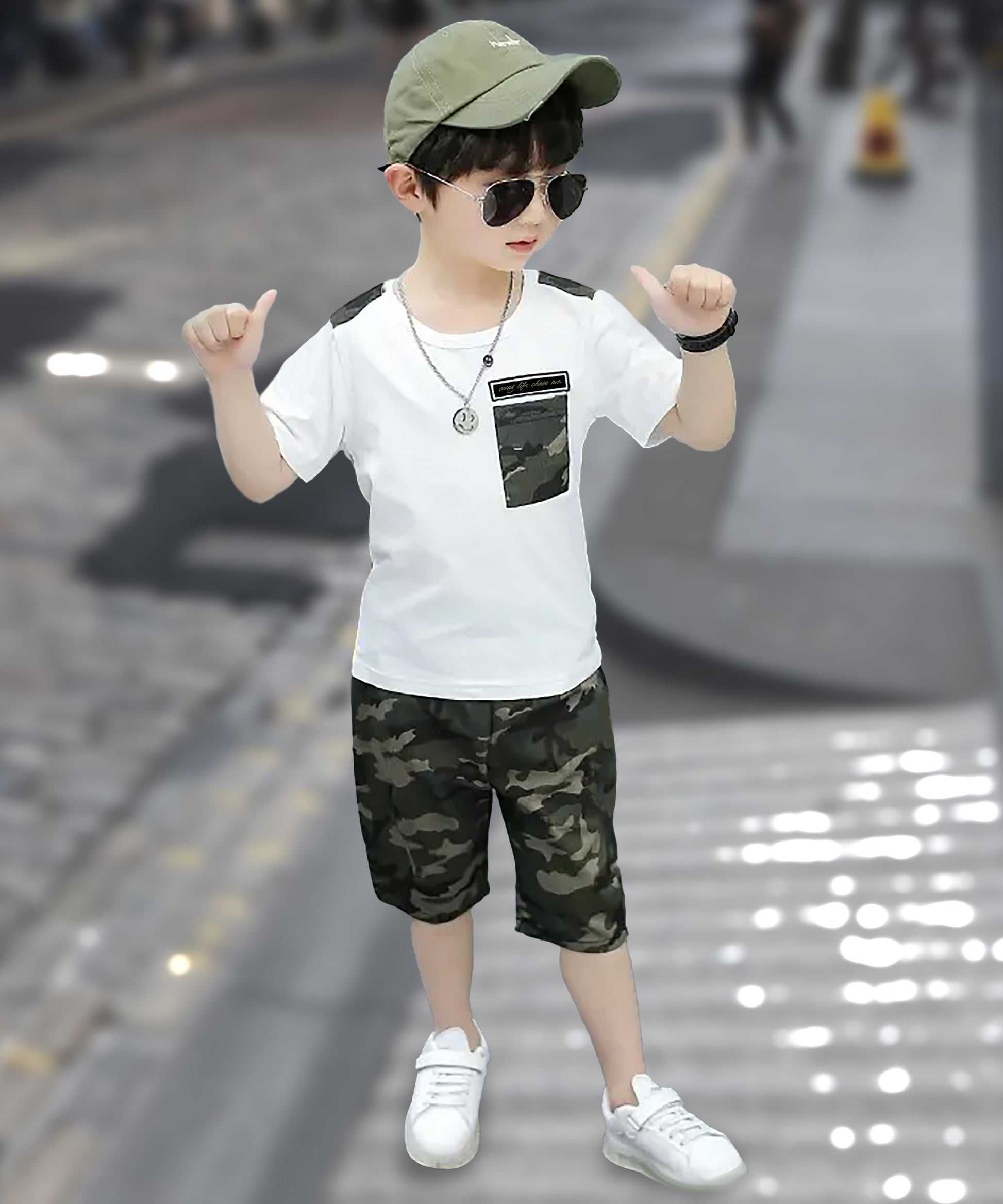 J&JP Kids Boys Camouflage T-shirt and Shorts Set