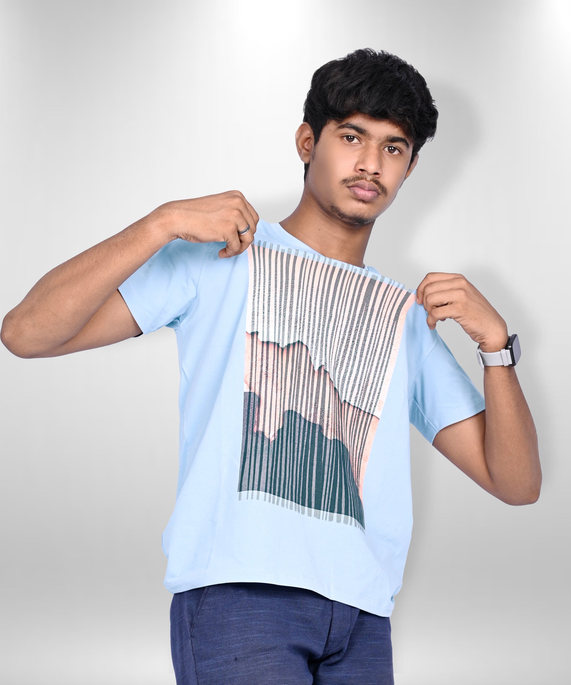 J&JP Men's Graphic Prined Half sleeve Tshirt-Blue