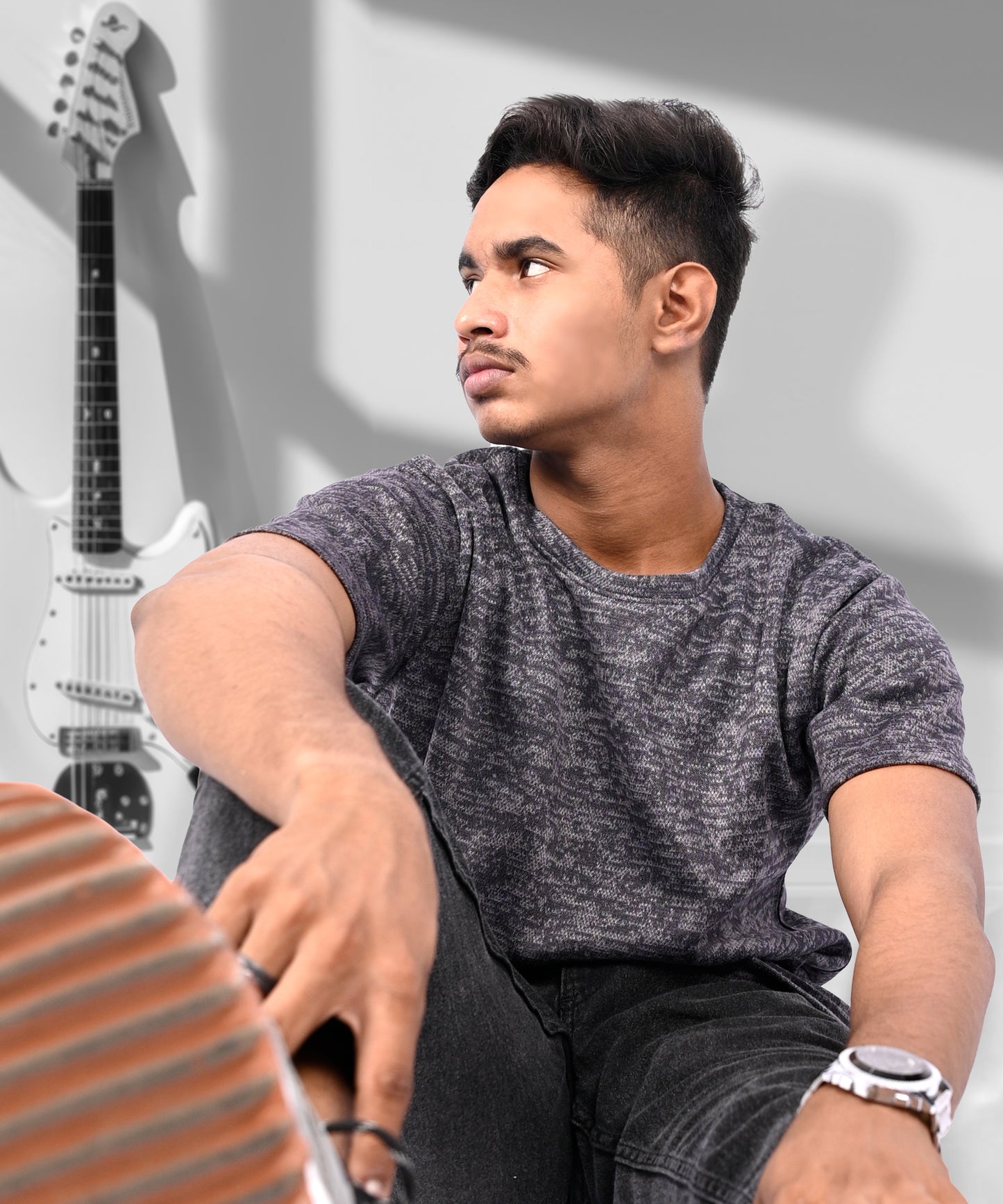 J&JP Texture Printed Dark Grey Tshirt