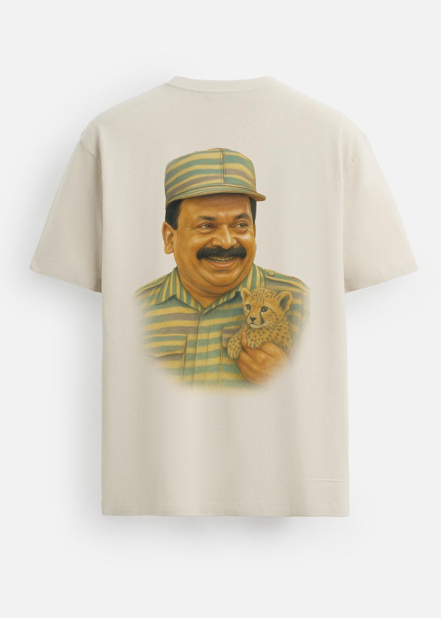 Prabhakaran With Cheetah Back Graphic Printed Regular Fit T-Shirt for Men- Beige