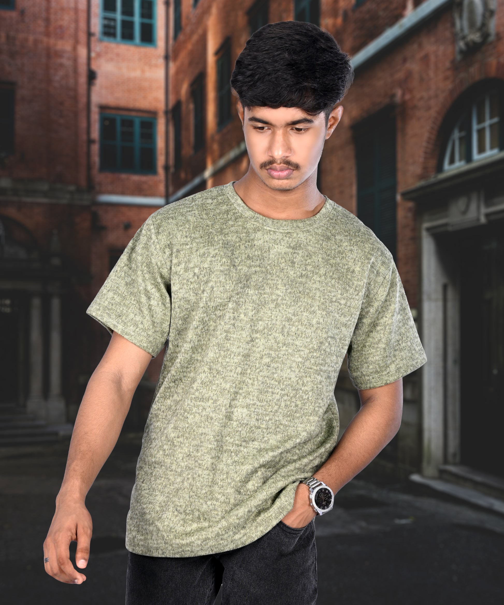 J&JP Texture Printed Olive green tshirt