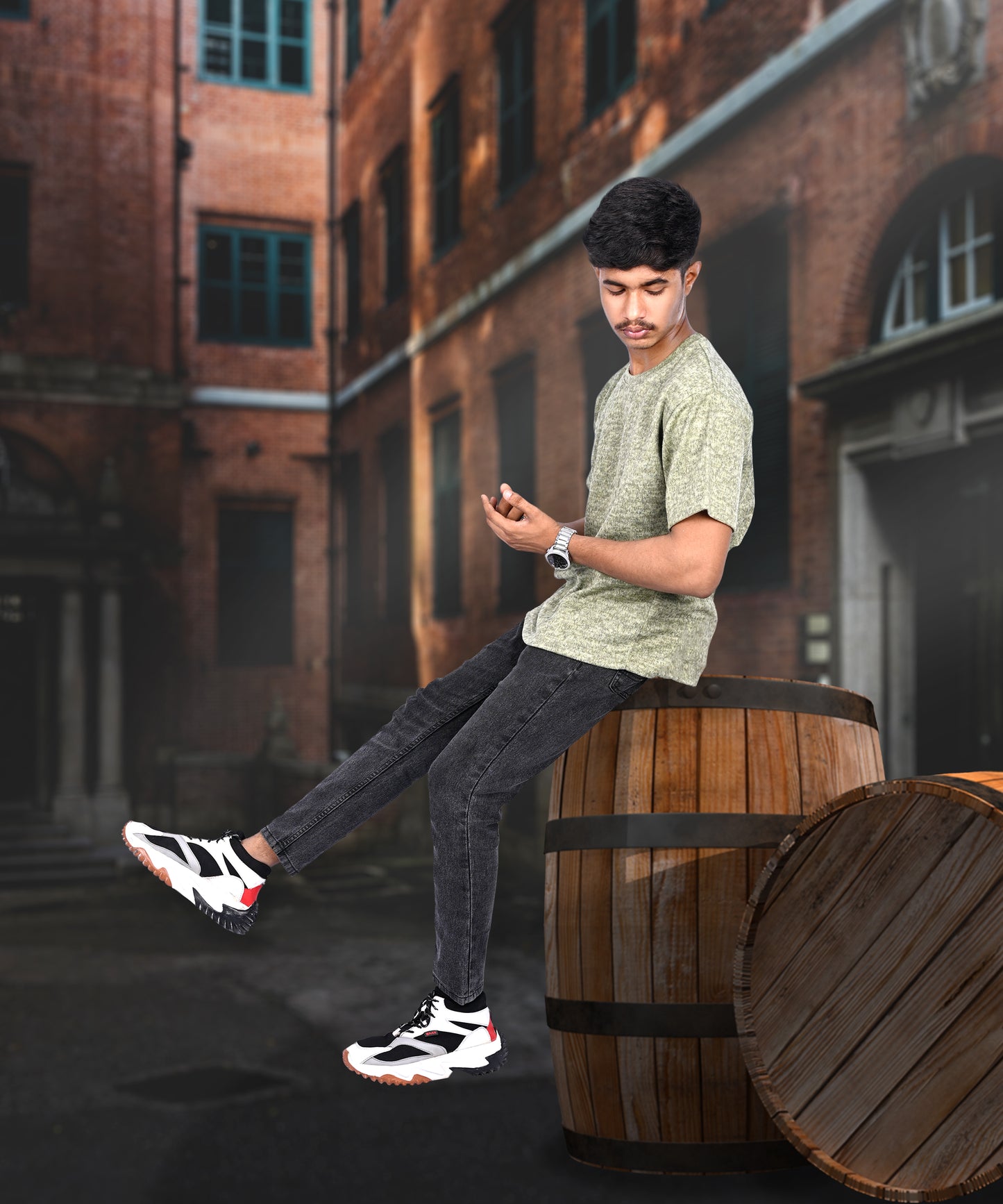 J&JP Texture Printed Olive green tshirt