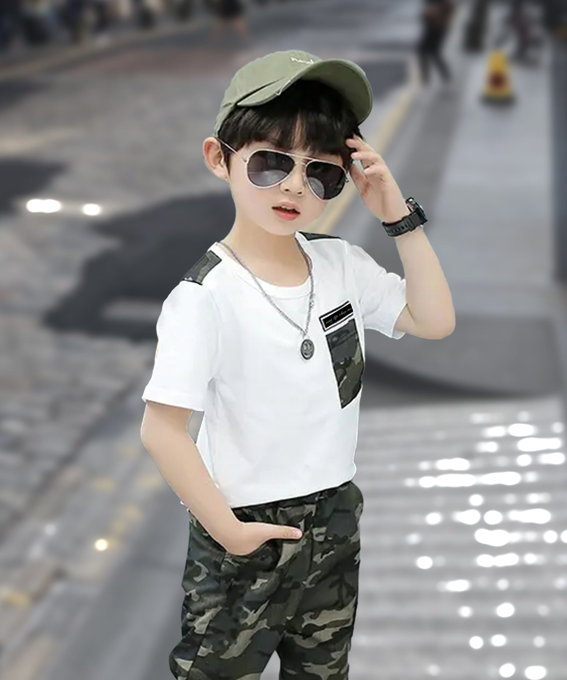 J&JP Kids Boys Camouflage T-shirt and Shorts Set