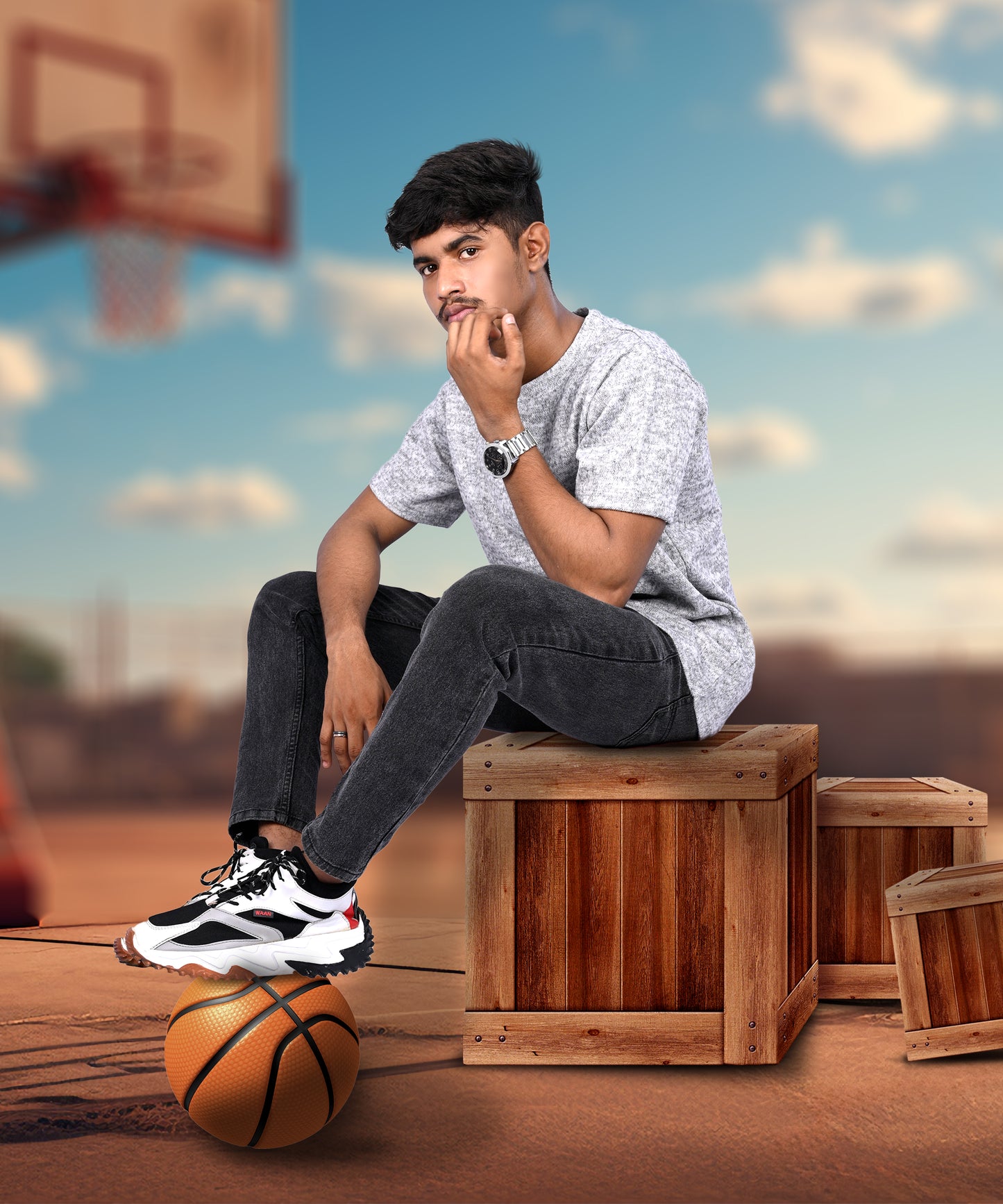 J&JP Texture Printed grey tshirt