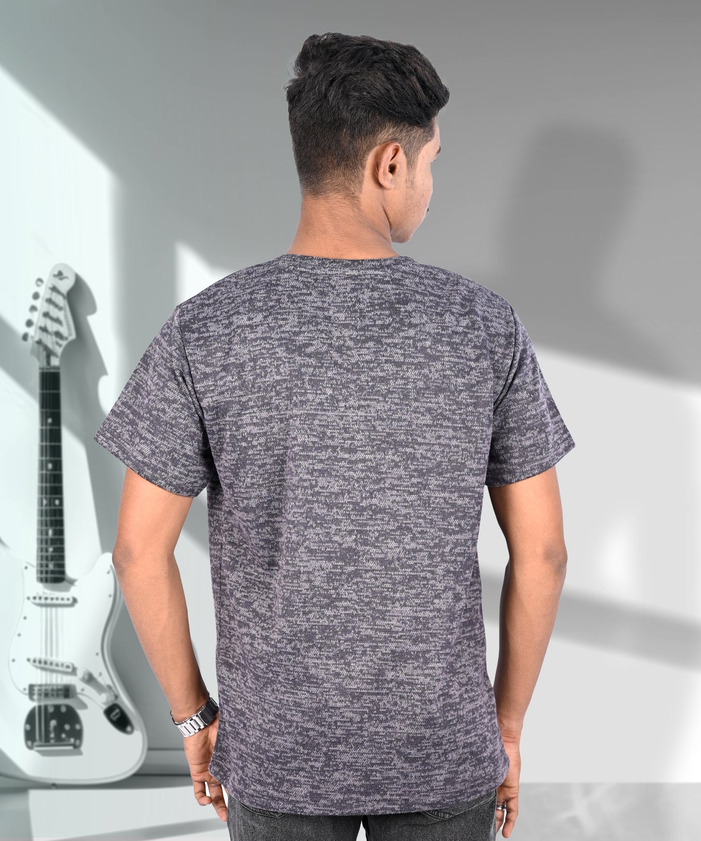 J&JP Texture Printed Dark Grey Tshirt