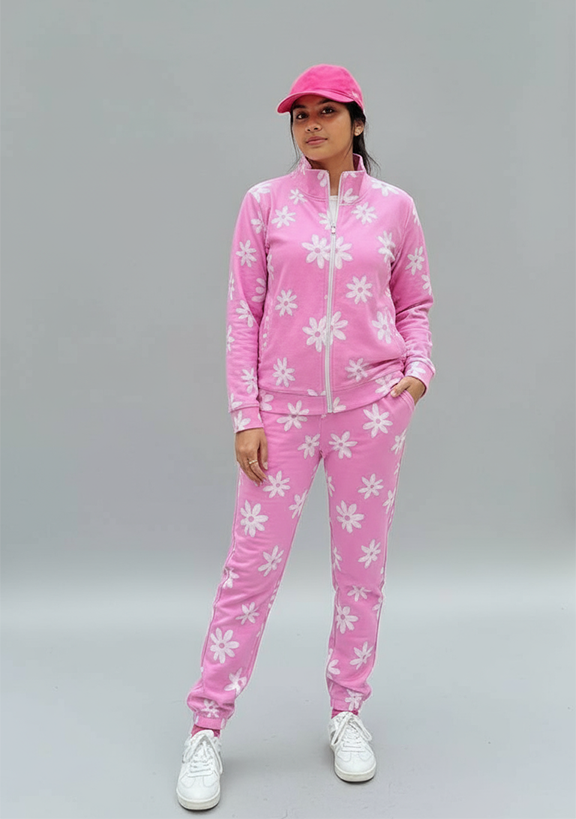 Women Flower Printed Pant Set- Pink